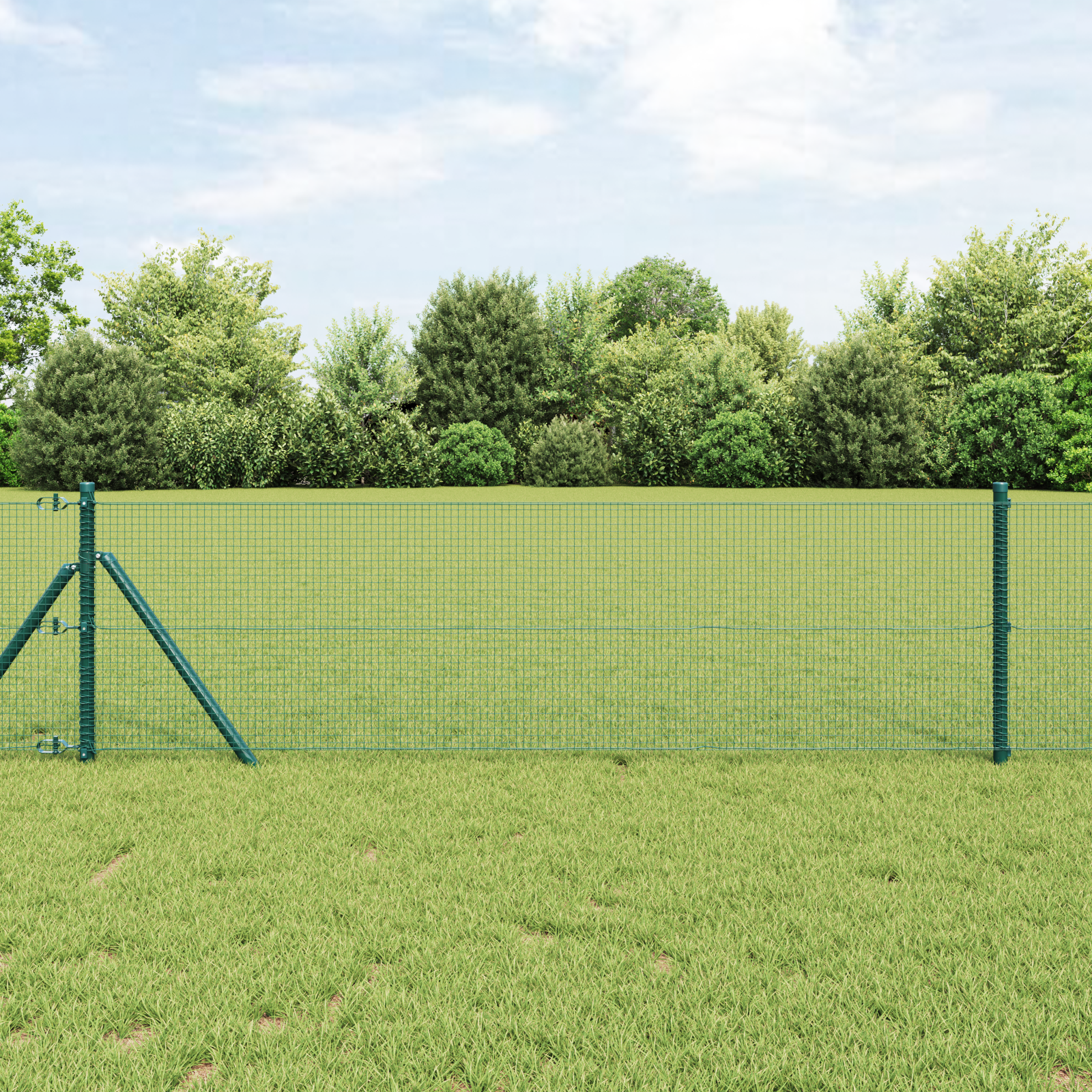 Welded Wire Fence with 13 Posts Green 0.4x50 m Steel