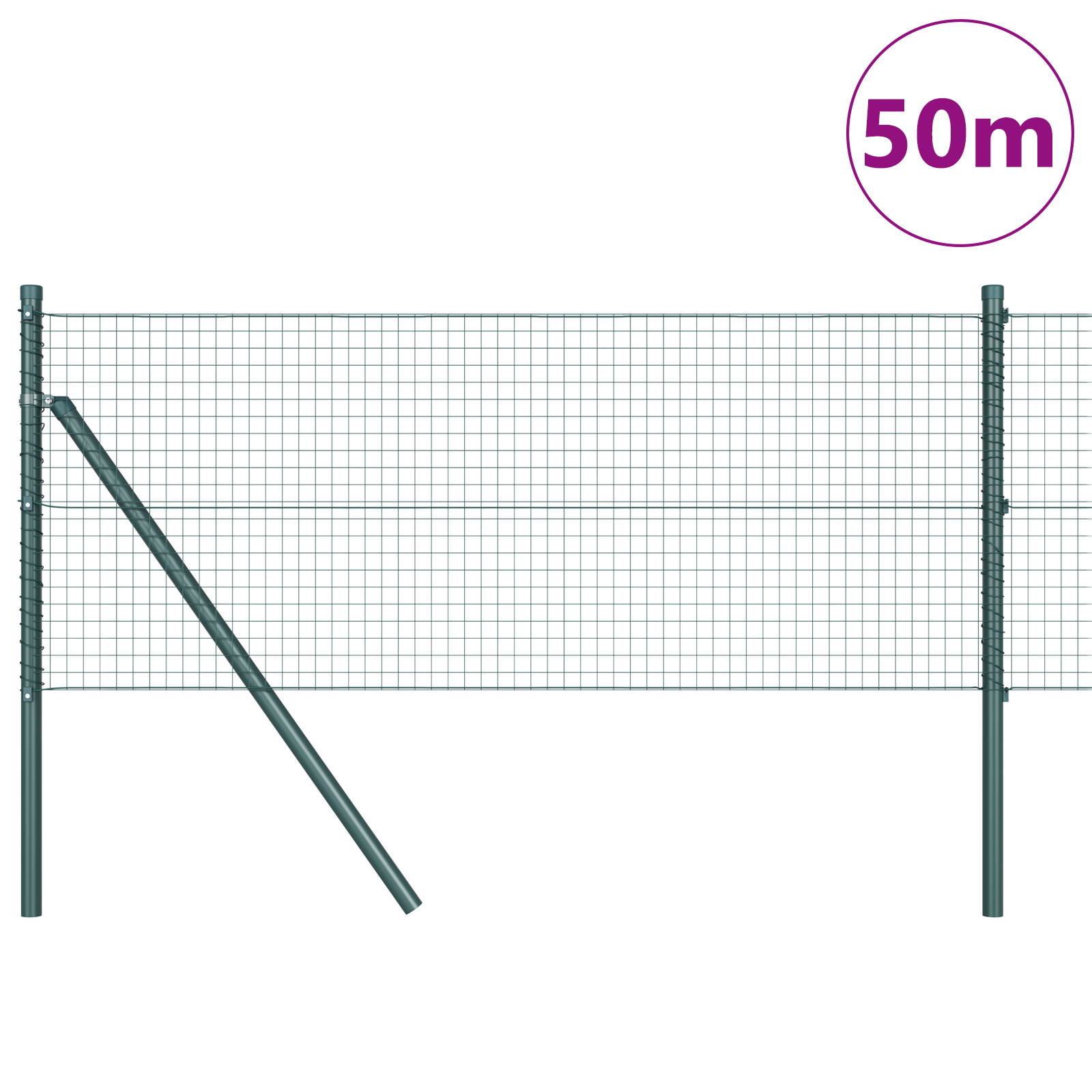 Welded Wire Fence with 13 Posts Green 0.4x50 m Steel - Image 3