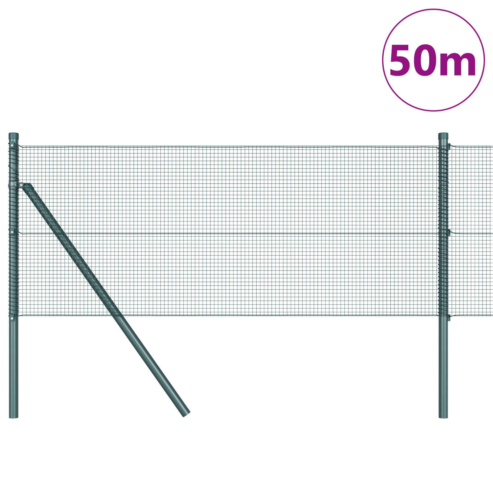 Welded Wire Fence with 13 Posts Green 0.5x50 m Steel - Image 3