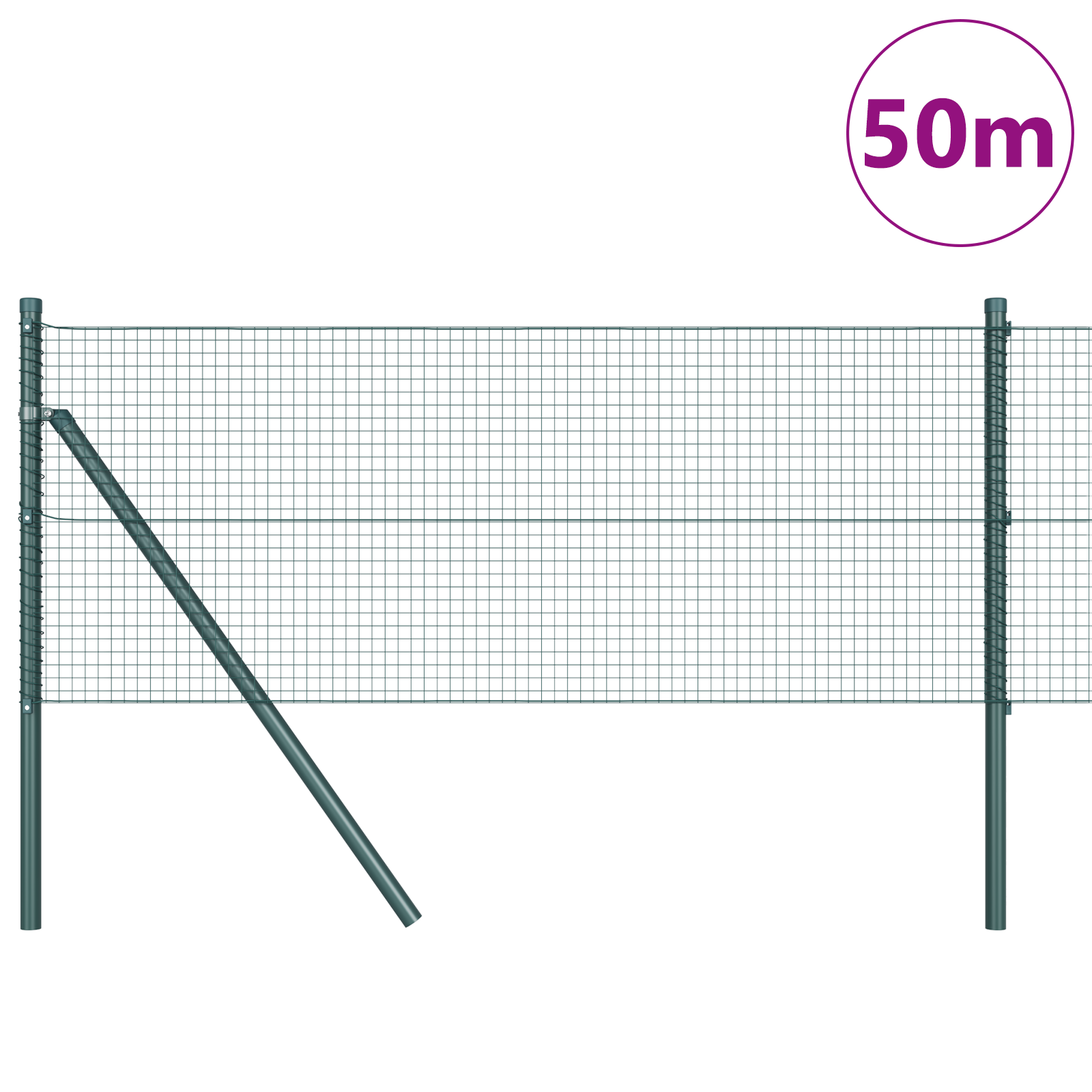 Welded Wire Fence with 13 Posts Green 0.5x50 m Steel - Image 3