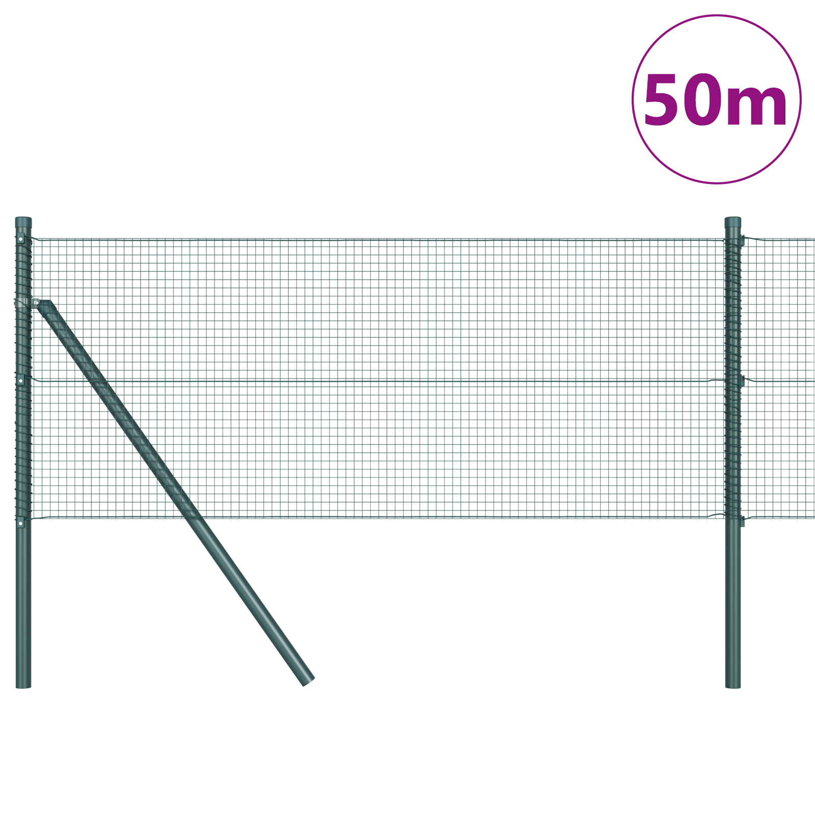 Welded Wire Fence with 13 Posts Green 0.6x50 m Steel - Image 3