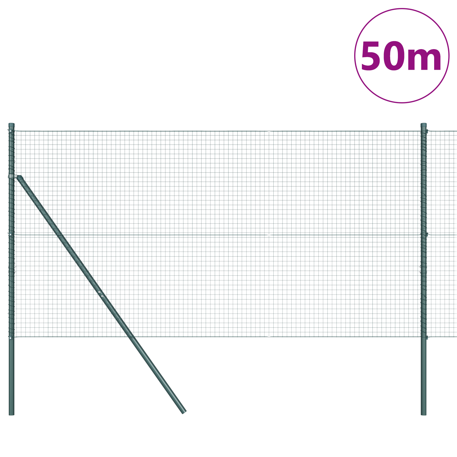 Welded Wire Fence with 13 Posts Green 1.4x50 m Steel - Image 3