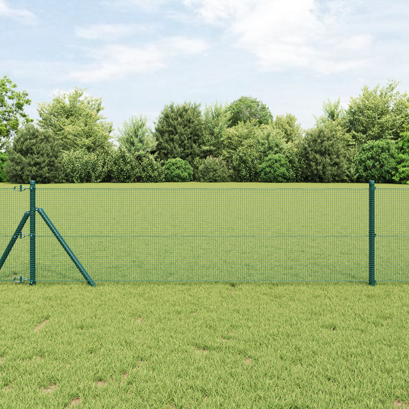 Welded Wire Fence with 13 Posts Green 0.4x100 m Steel