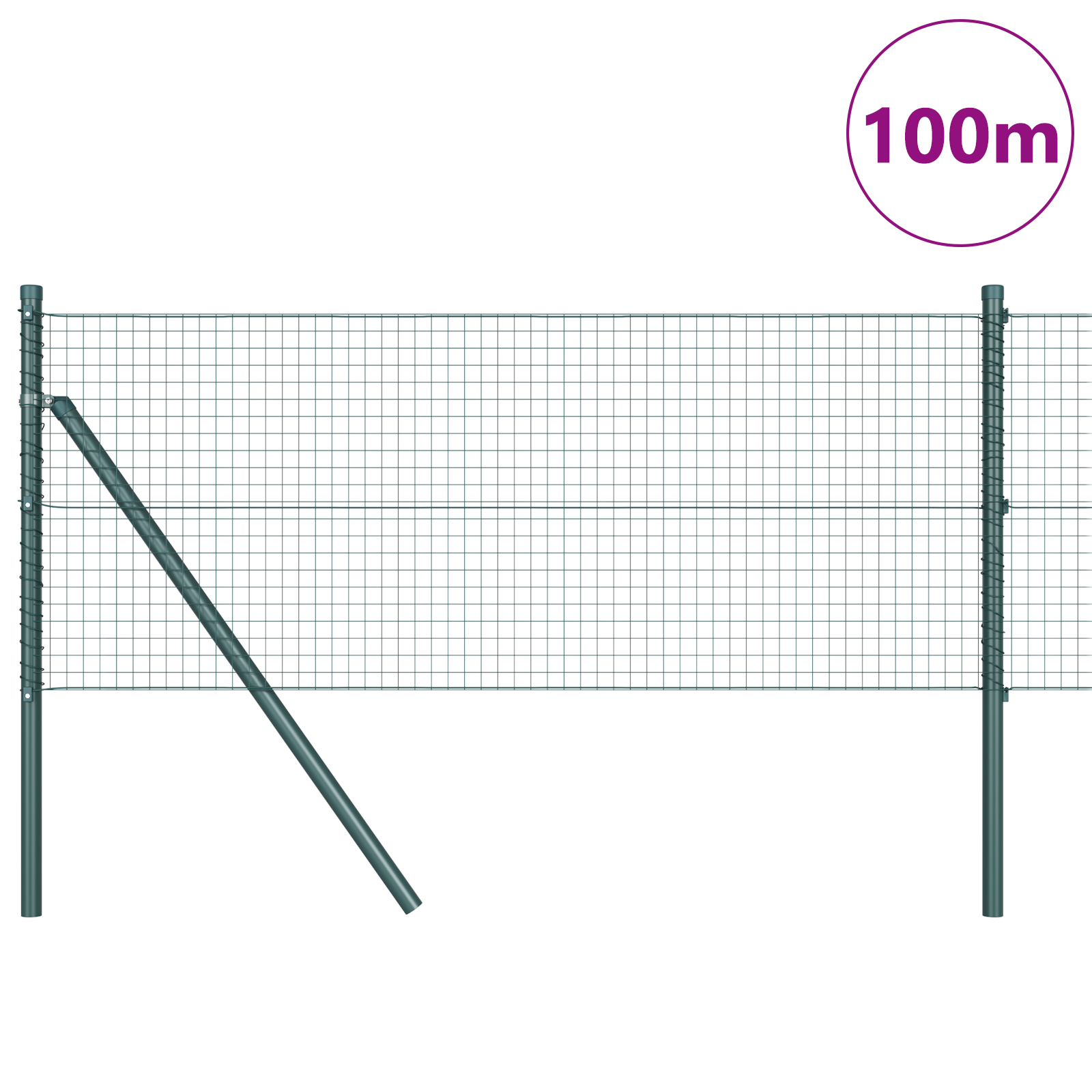 Welded Wire Fence with 13 Posts Green 0.6x100 m Steel - Image 3