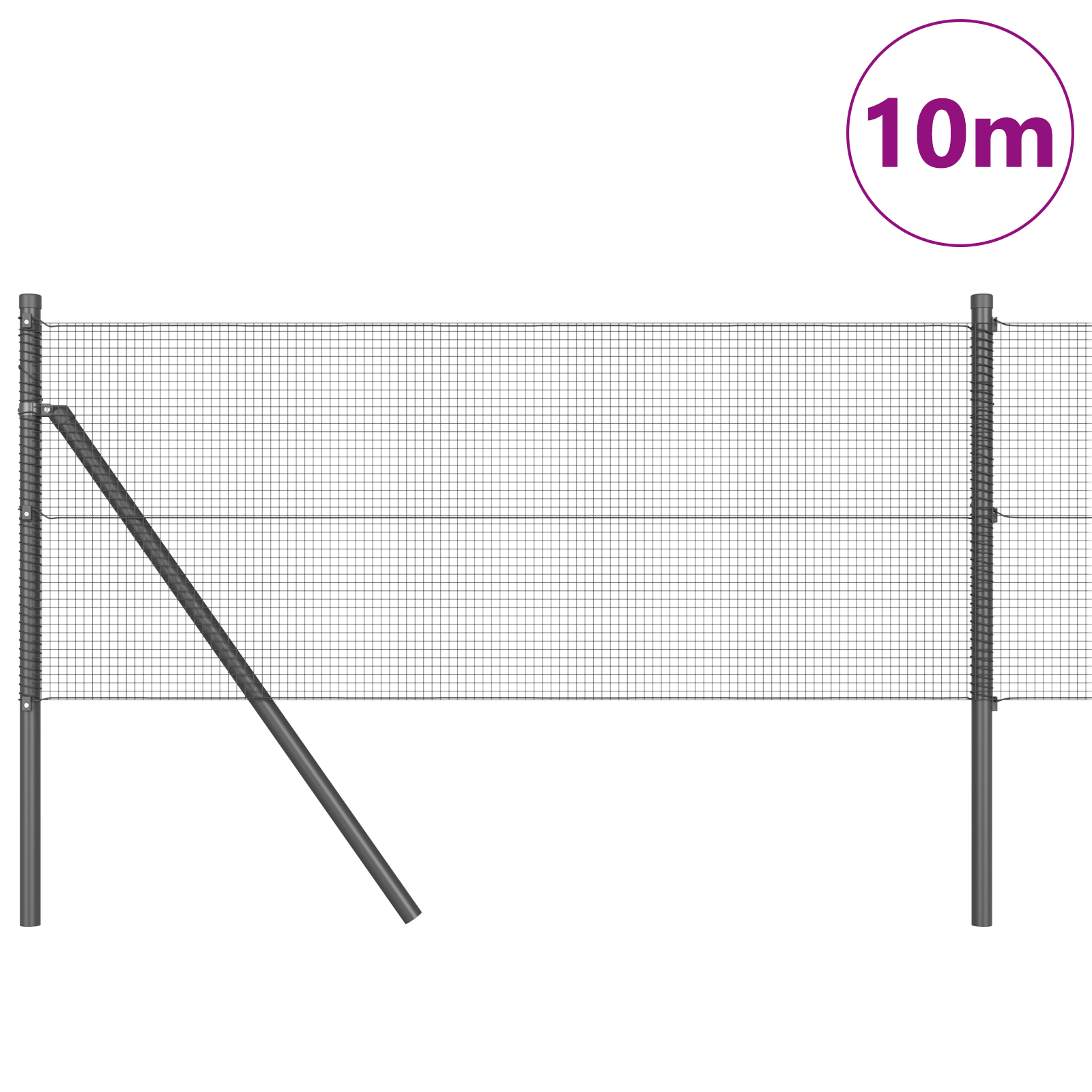 Welded Wire Fence with 7 Posts Grey 0.6x10 m Steel - Image 3