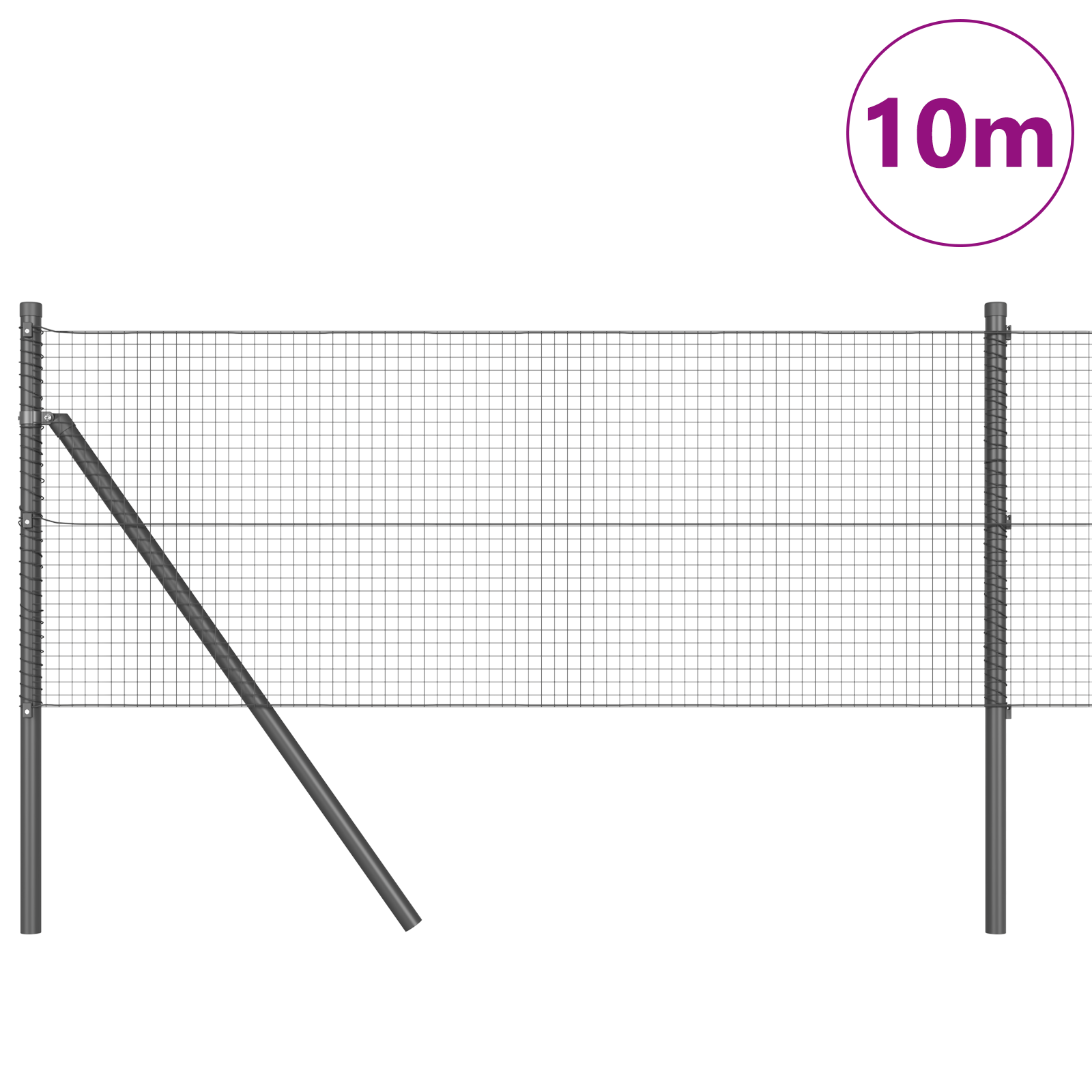 Welded Wire Fence with 7 Posts Grey 0.6x10 m Steel - Image 3