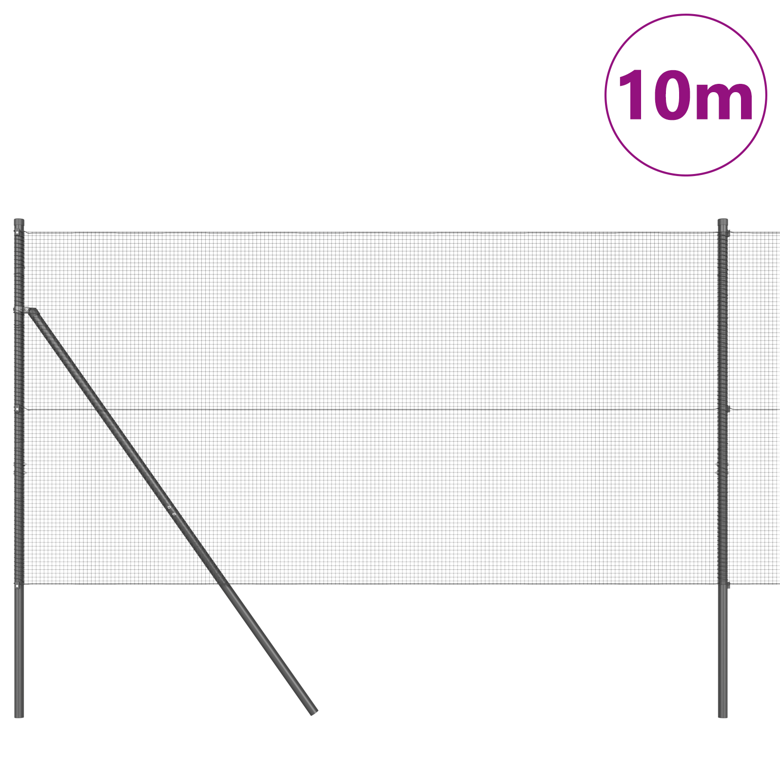 Welded Wire Fence with 7 Posts Grey 1.2x10 m Steel - Image 3