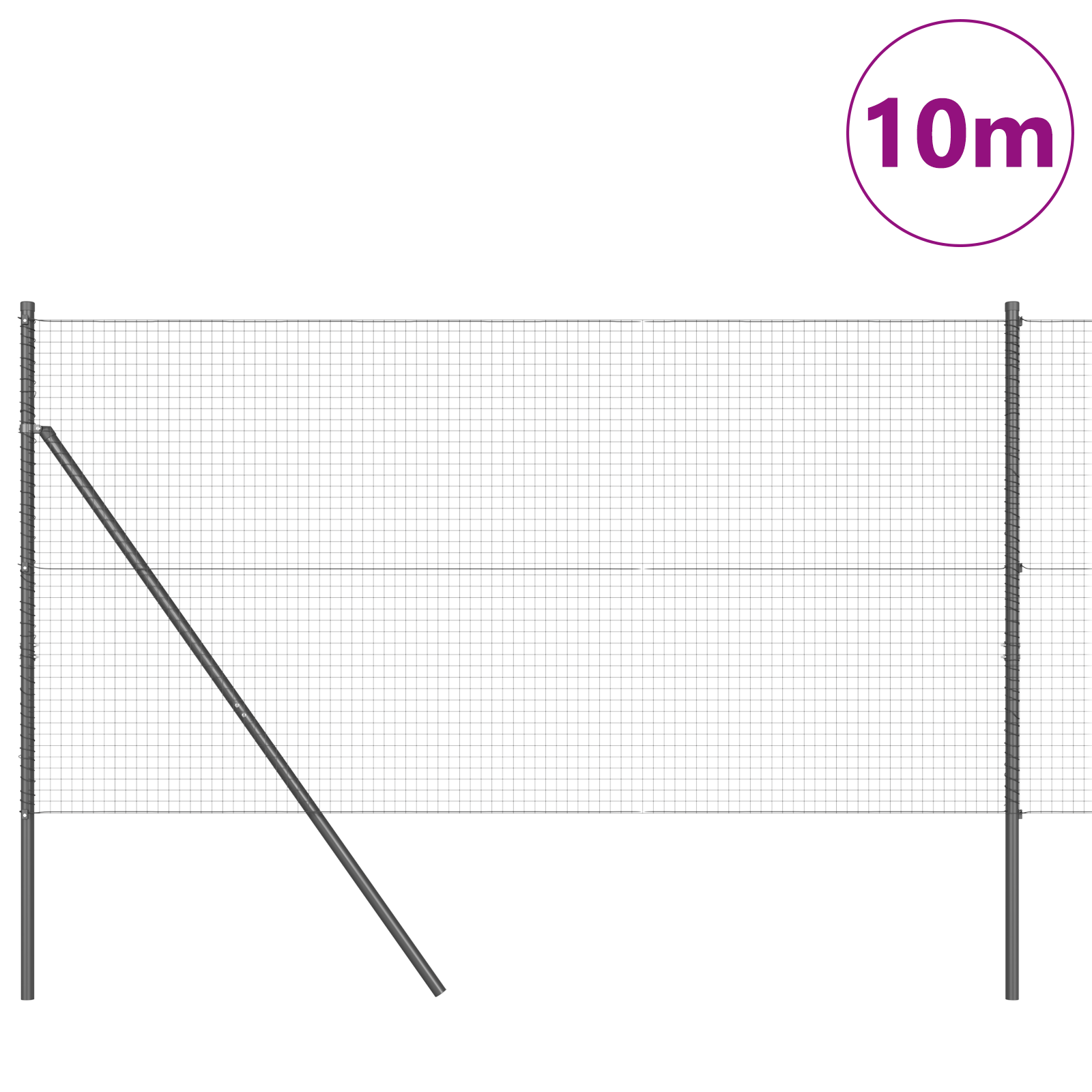 Welded Wire Fence with 7 Posts Grey 1.2x10 m Steel - Image 3