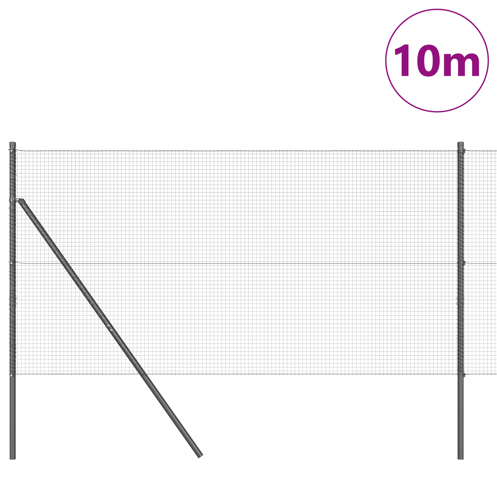 Welded Wire Fence with 7 Posts Grey 1.4x10 m Steel - Image 3