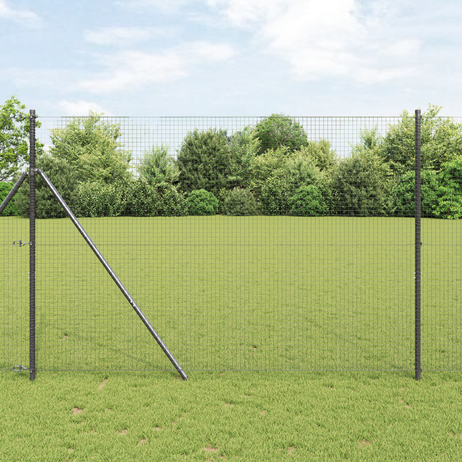 Fence Post Set Set of 2 Grey Metal 10 x 1.5 m Durable