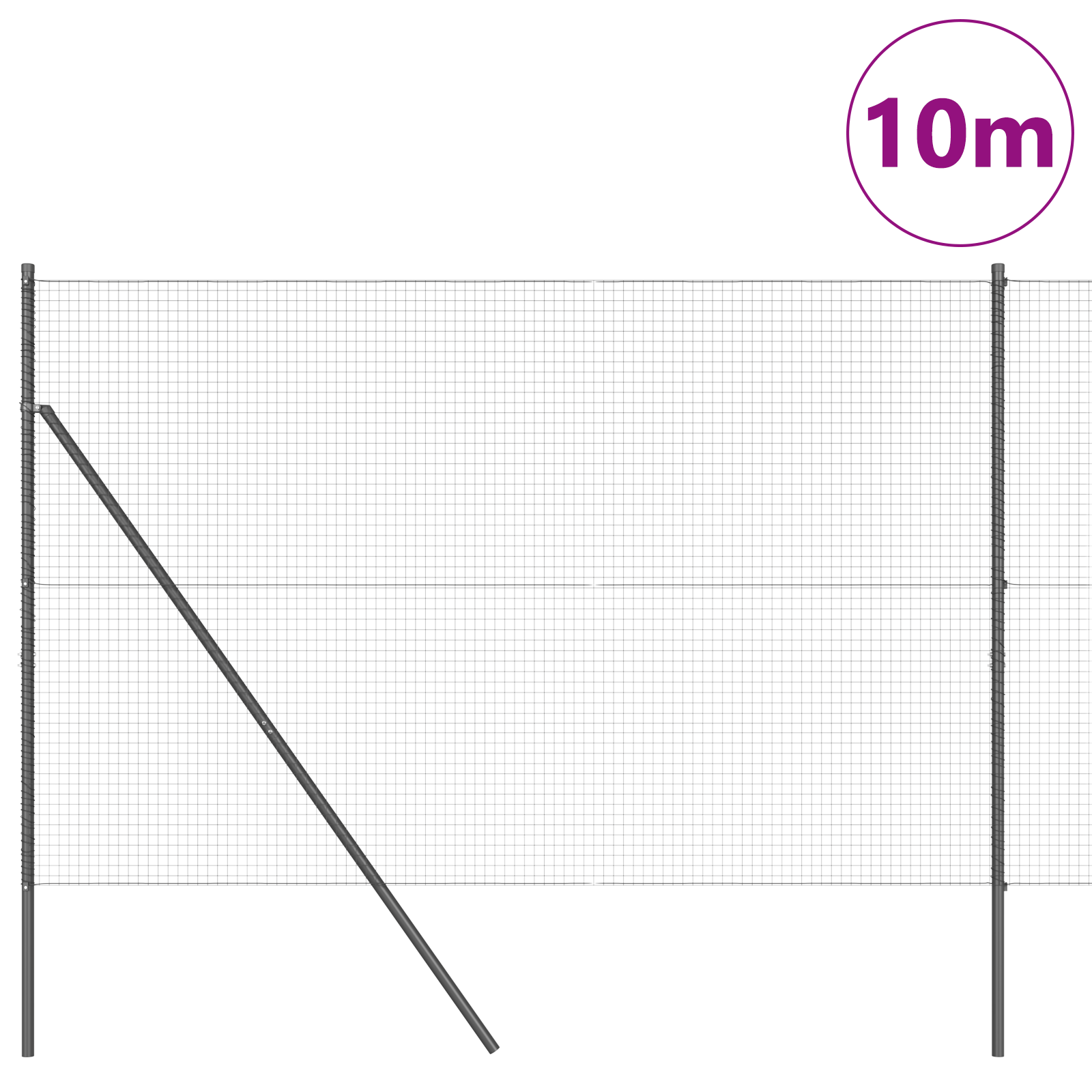 Welded Wire Fence with 7 Posts Grey 1.6x10 m Steel - Image 3