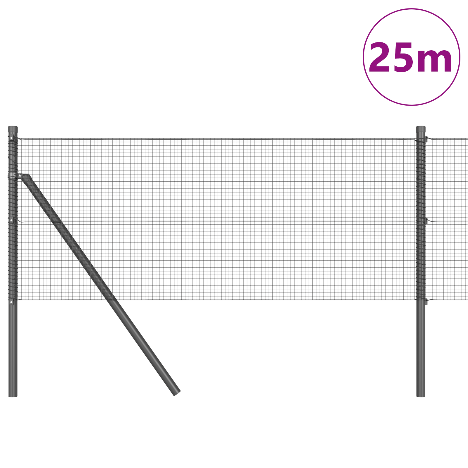 Welded Wire Fence with 13 Posts Grey 0.4 x 25 m Steel - Image 3