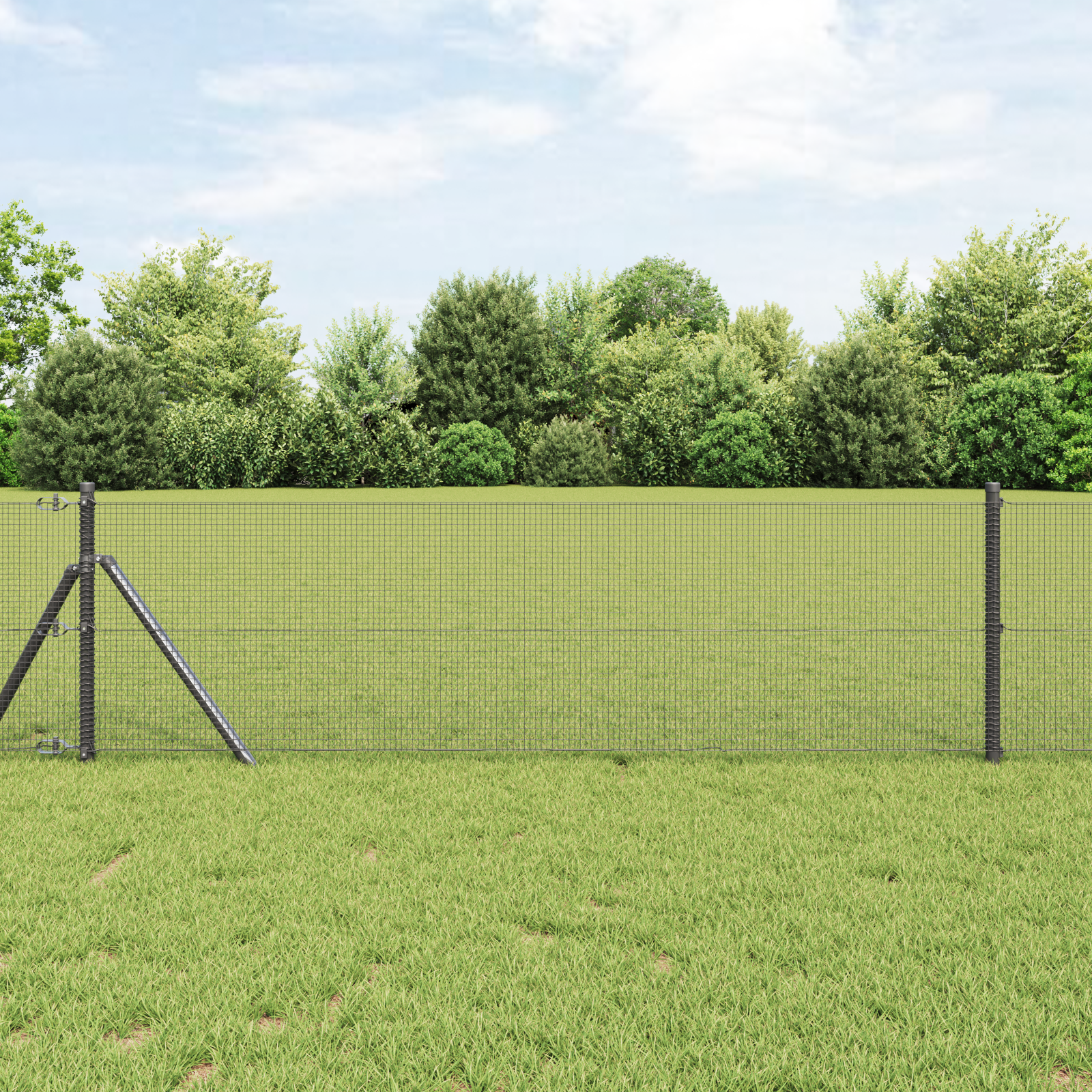 Welded Wire Fence with 13 Posts Grey 0.4 x 25 m Steel