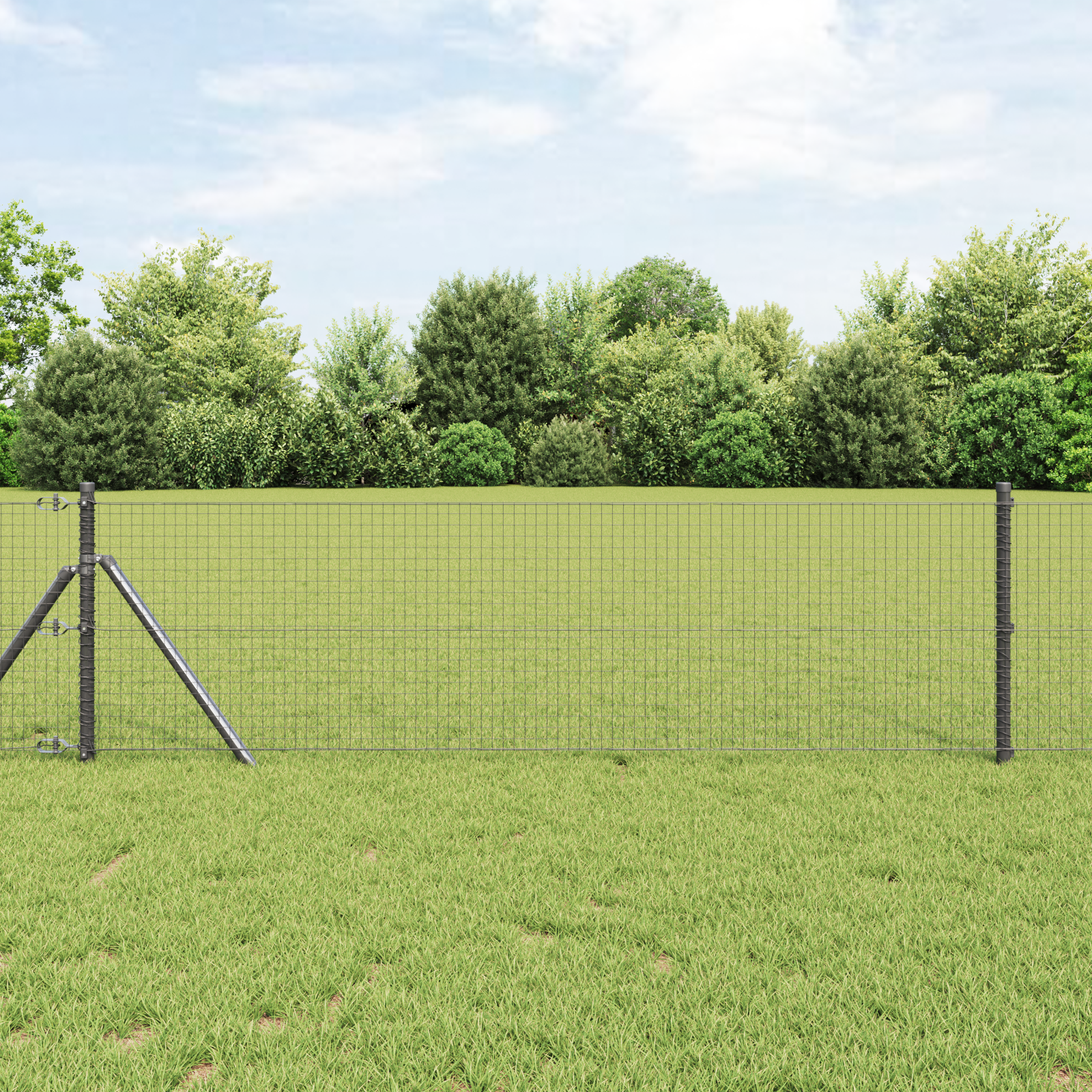 Welded Wire Fence with 13 Posts Grey 0.4x25 m Steel