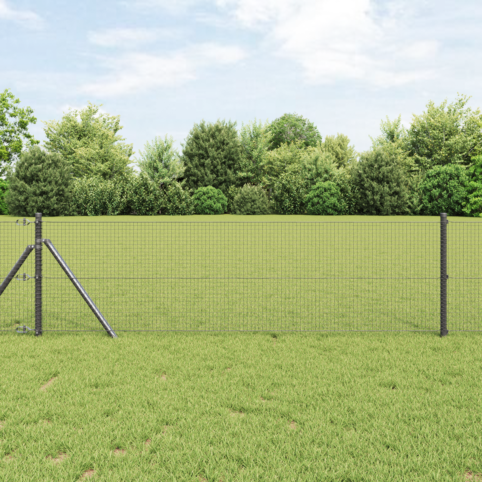 Welded Wire Fence with 13 Posts Grey 0.6x25 m Steel