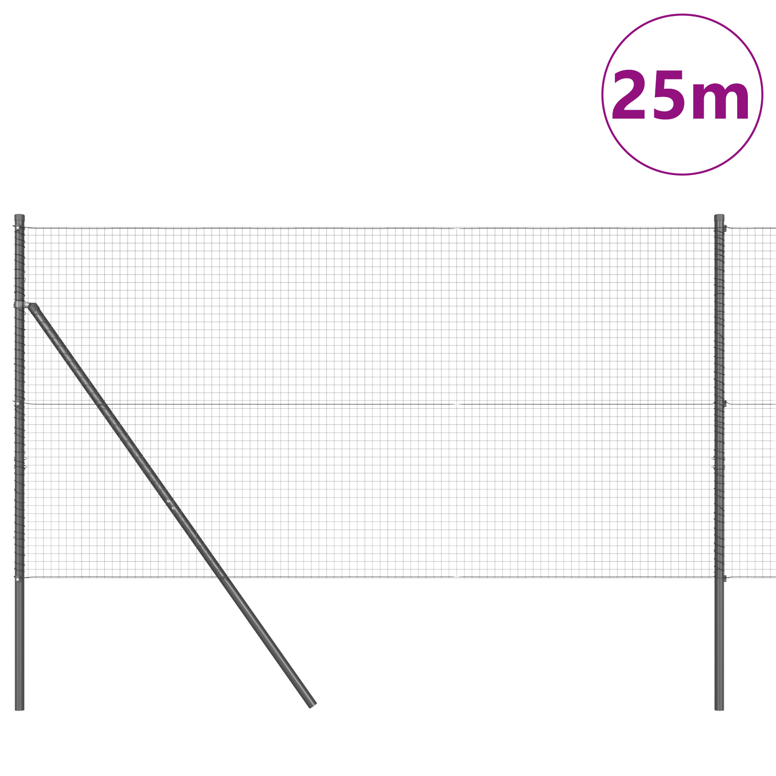 Welded Wire Fence with 13 Posts Grey 1.2x25 m Steel - Image 3