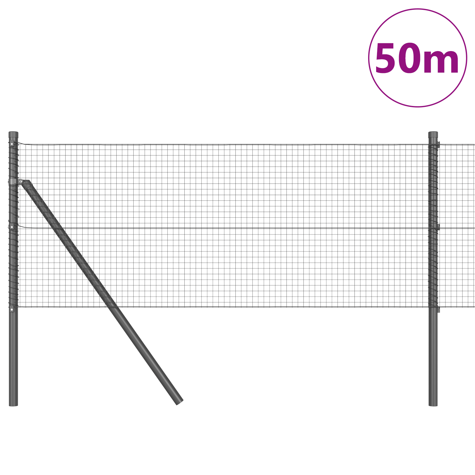 Welded Wire Fence with 13 Posts Grey 0,8x50 m Steel - Image 3