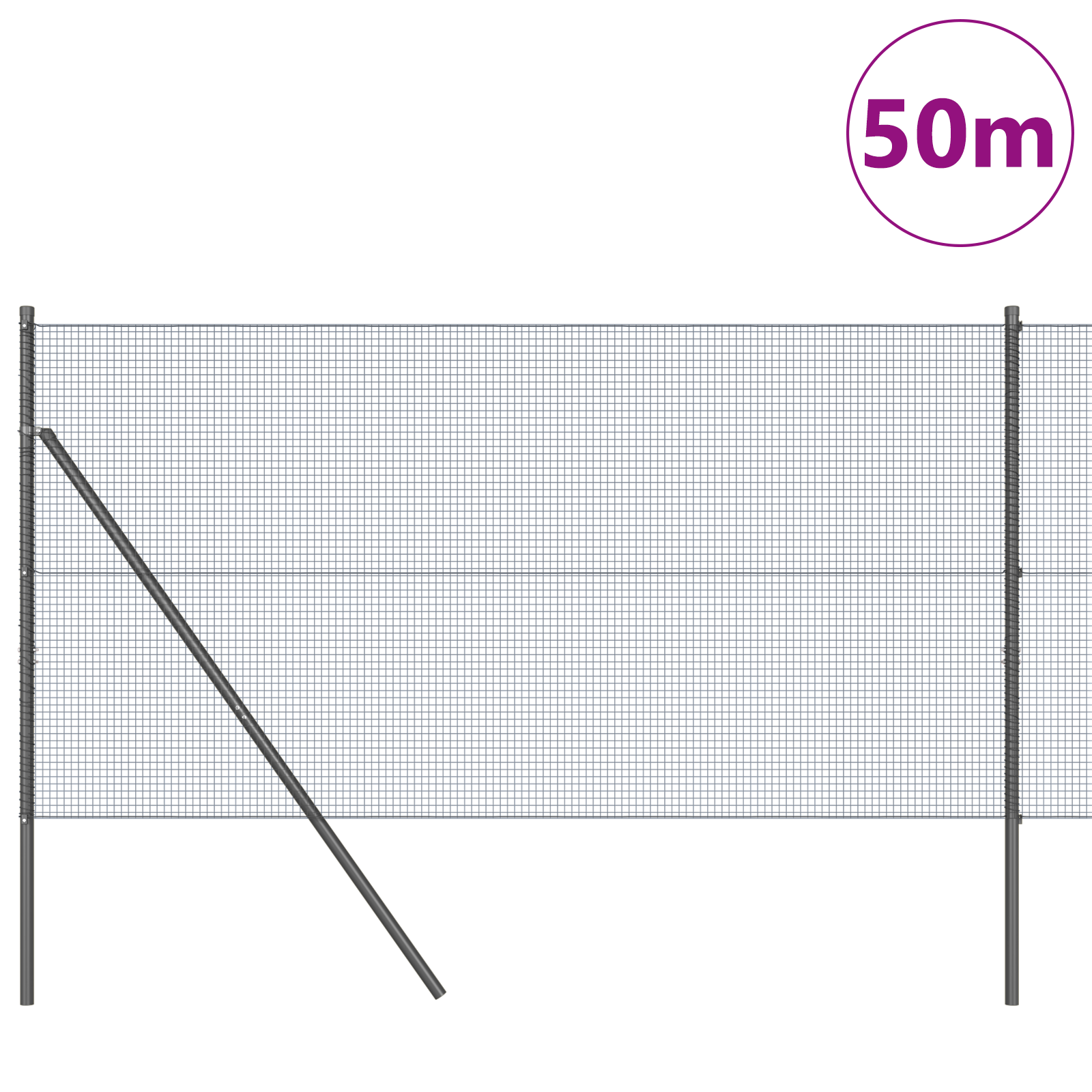 Welded Wire Fence with 13 Posts Grey 1x50 m Steel - Image 3