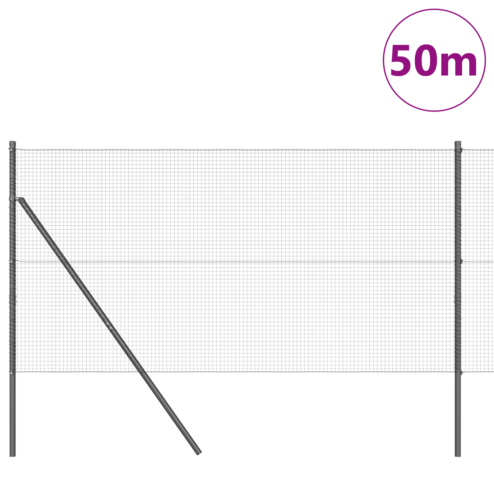 Welded Wire Fence with 13 Posts Grey 1x50 m Steel - Image 3