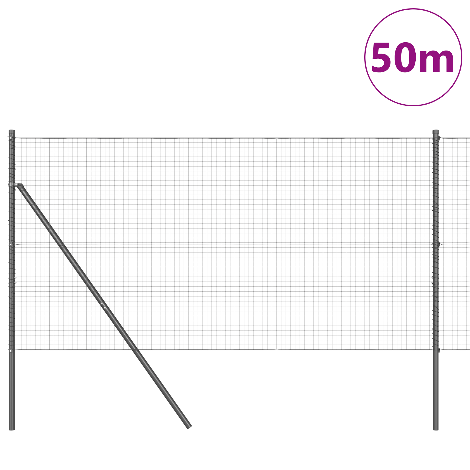 Welded Wire Fence with 13 Posts Grey 1x50 m Steel - Image 3