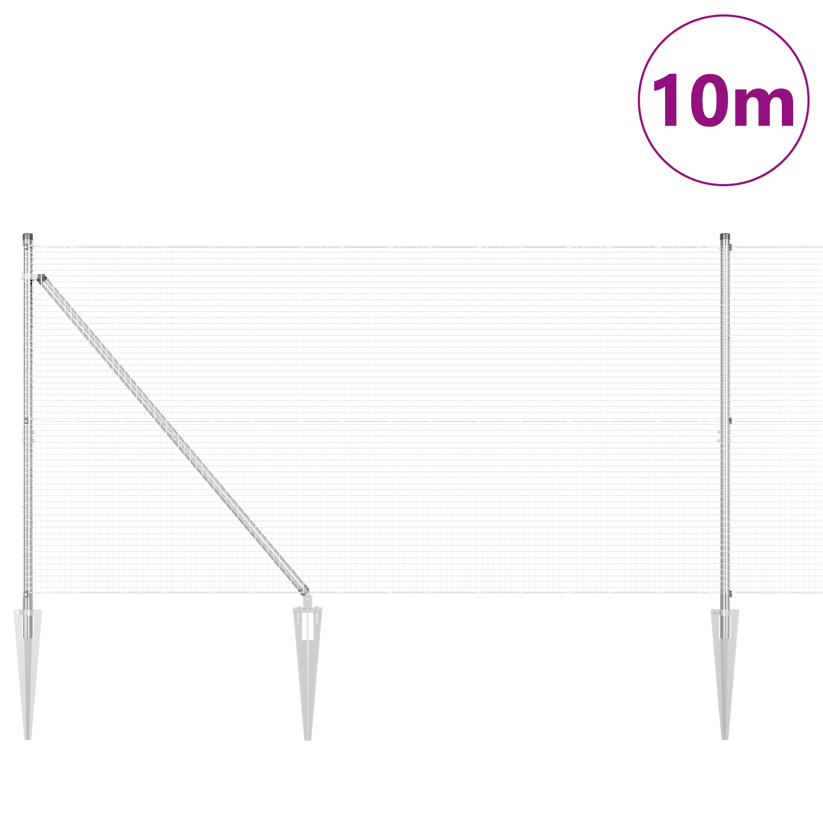 Welded Wire Fence with 7 Spike Posts 1.4x10 m Galvanised Steel - Image 3
