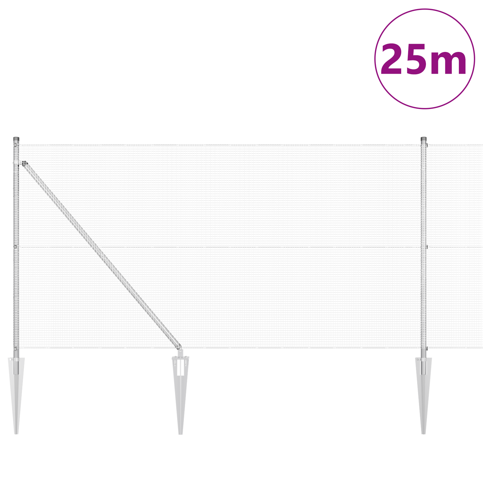 Welded Wire Fence with 13 Spike Posts 1x25 m Galvanised Steel - Image 3