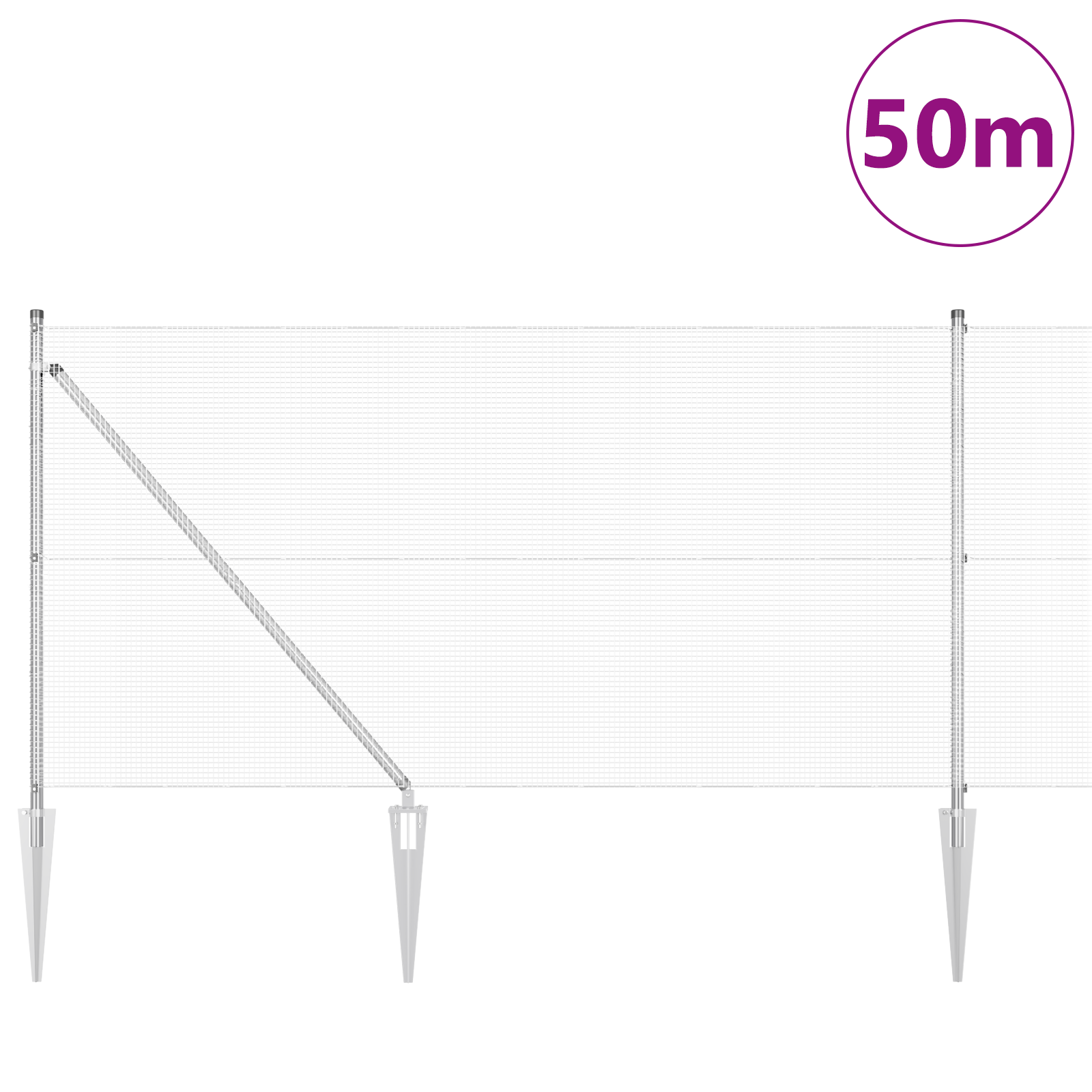 Welded Wire Fence with 13 Spike Posts 1x50 m Galvanised Steel - Image 3