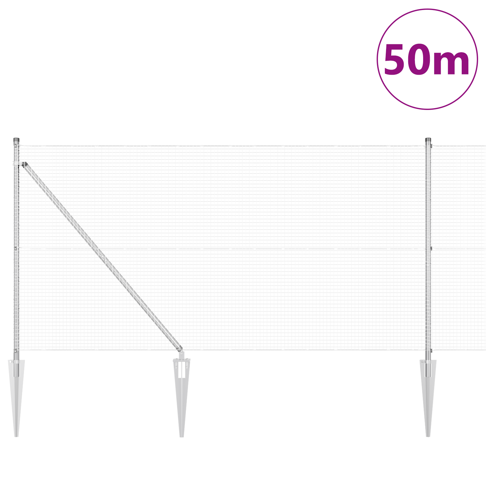 Welded Wire Fence with 13 Spike Posts 1x50 m Galvanised Steel - Image 3