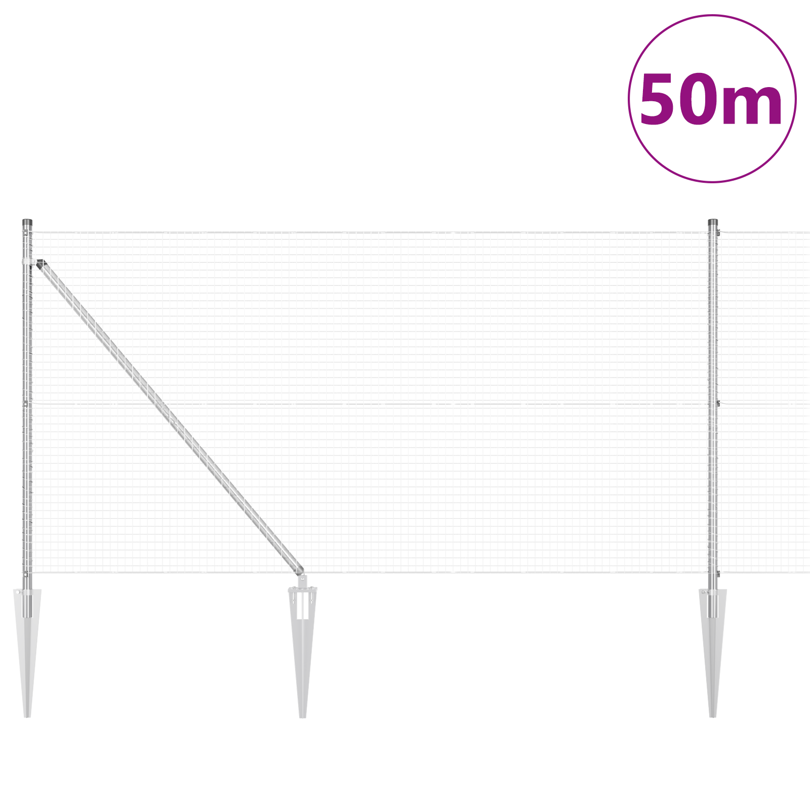 Welded Wire Fence with 13 Spike Posts 1x50 m Galvanised Steel - Image 3