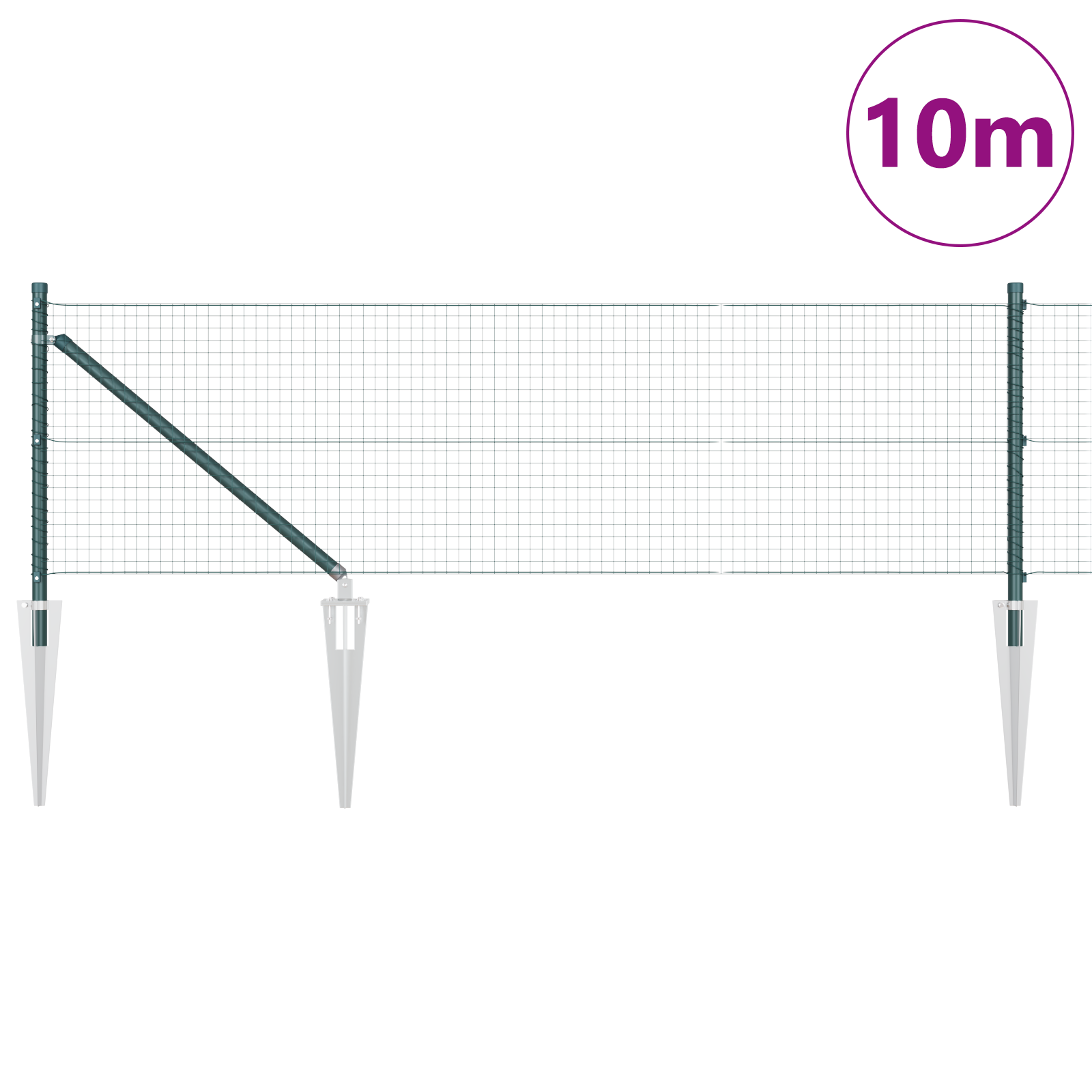 Welded Wire Fence with 7 Spike Posts Green 0.4x10 m Steel - Image 3