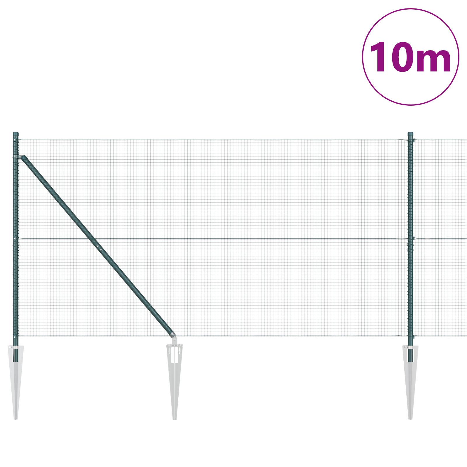 Welded Wire Fence with 7 Spike Posts Green 1.2x10 m Steel - Image 3