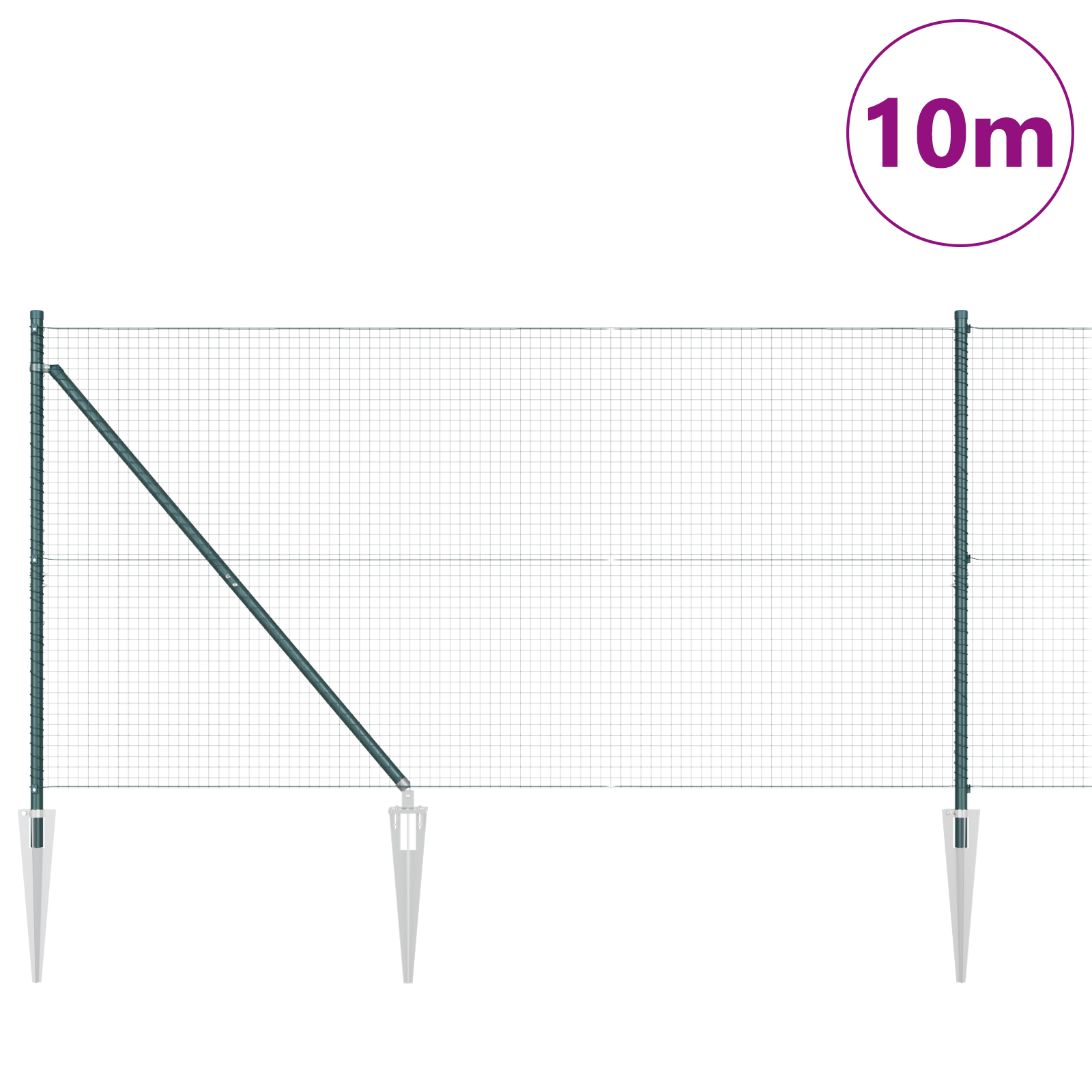Welded Wire Fence with 7 Spike Posts Green 1.2x10 m Steel - Image 3