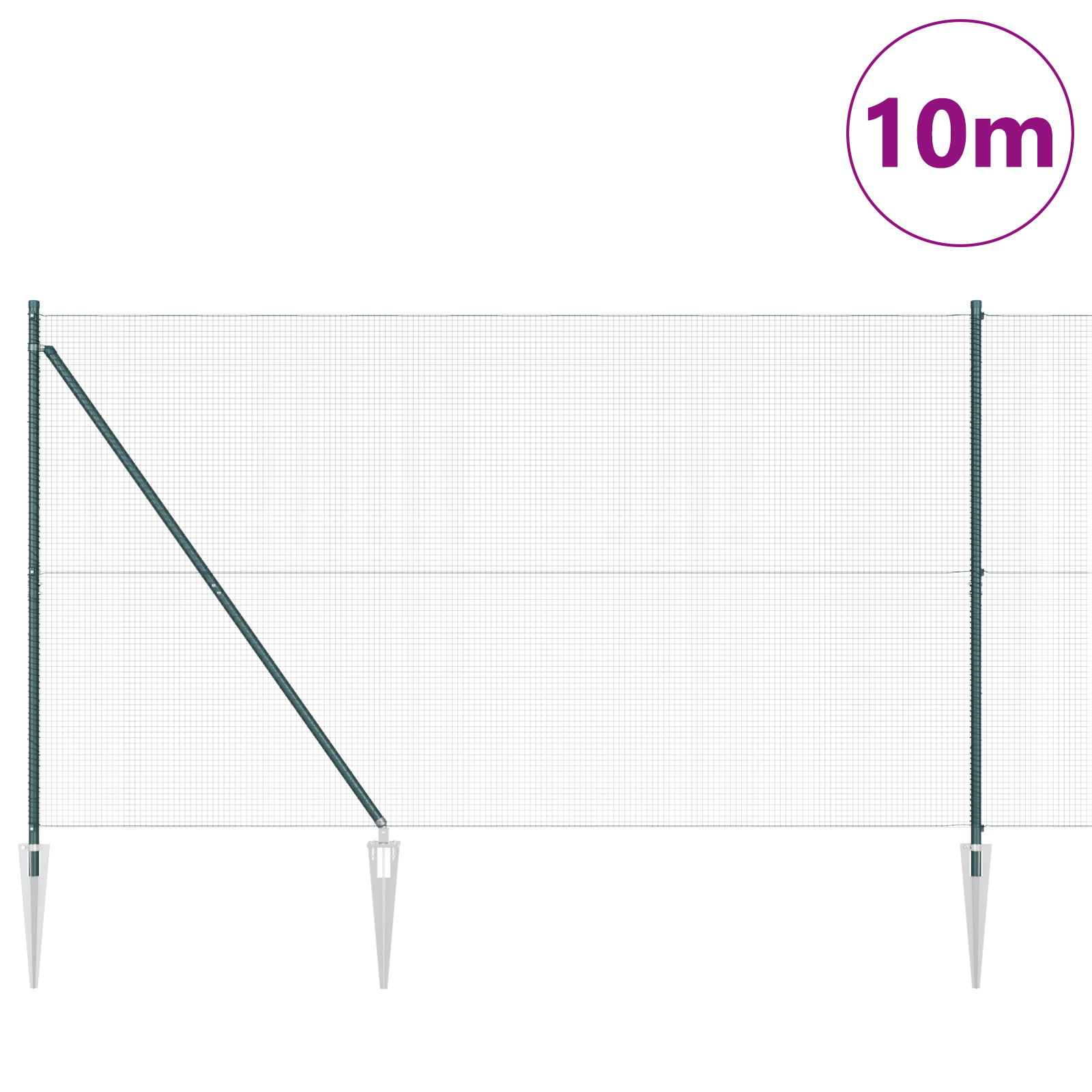 Welded Wire Fence with 7 Spike Posts Green 1.6x10 m Steel - Image 3