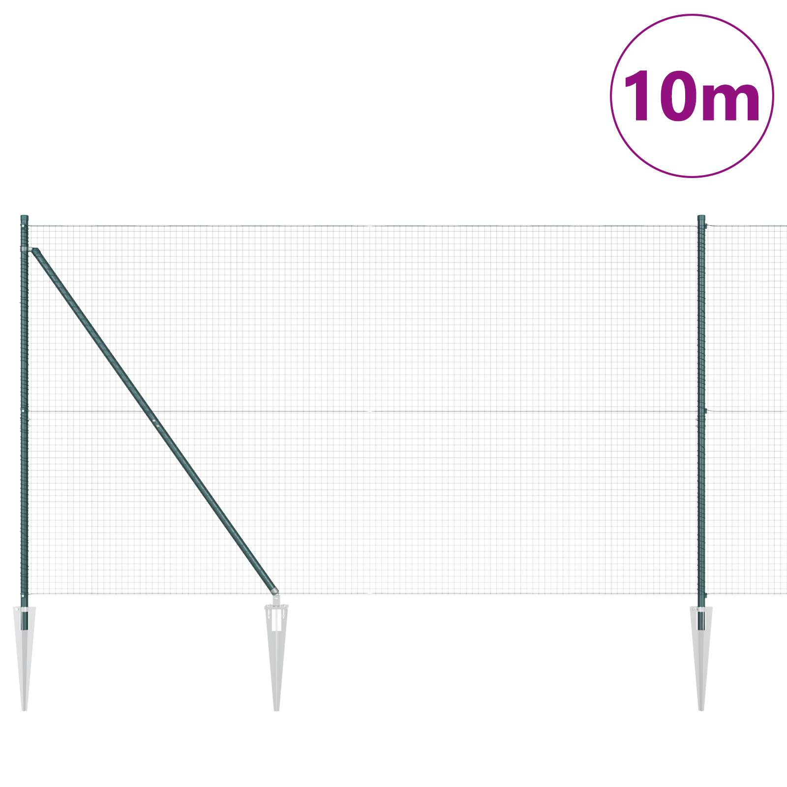 Welded Wire Fence with 7 Spike Posts Green 1.6x10 m Steel - Image 3