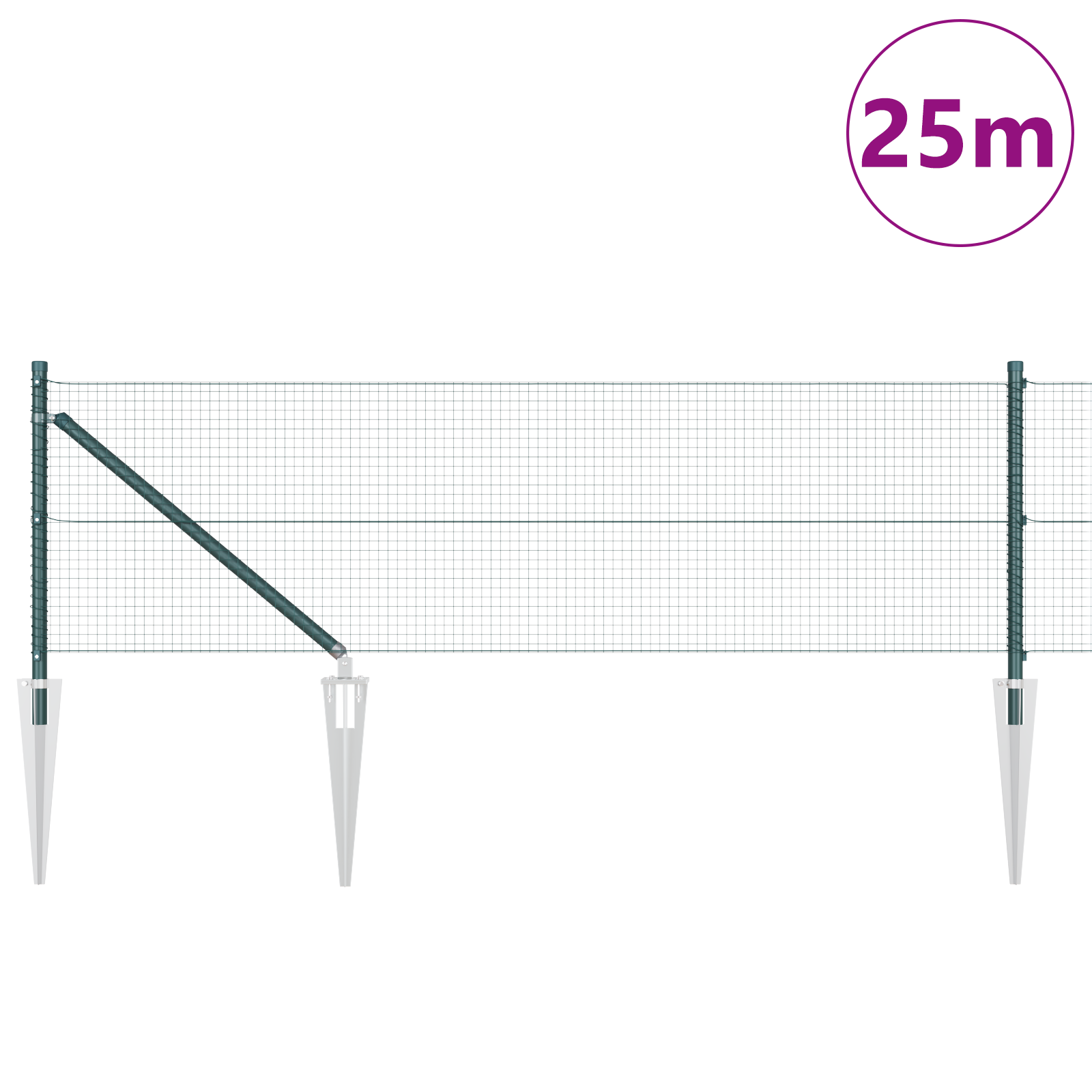 Welded Wire Fence with 13 Spike Posts Green 0.4x25 m Steel - Image 3