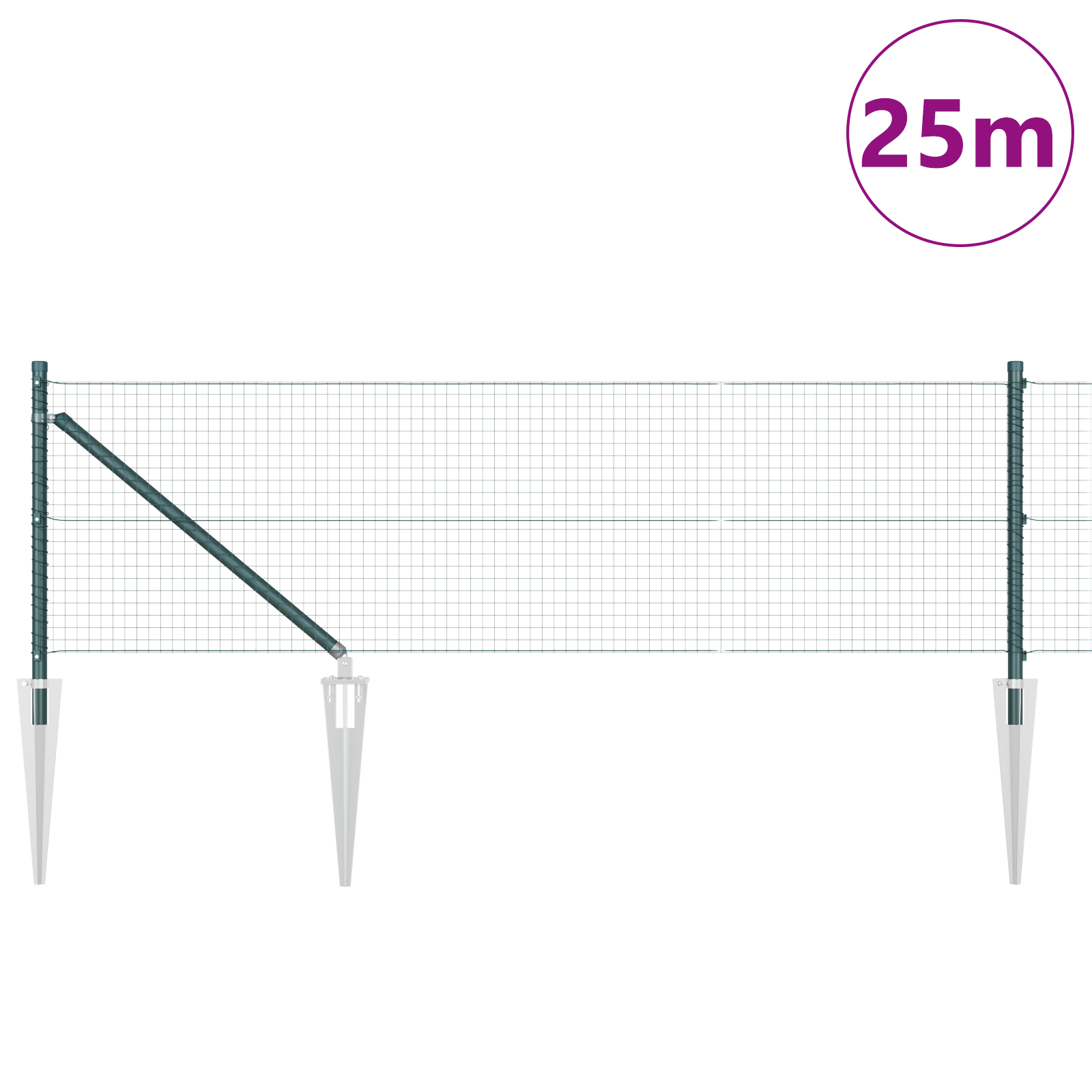Welded Wire Fence with 13 Spike Posts Green 0.4x25 m Steel - Image 3