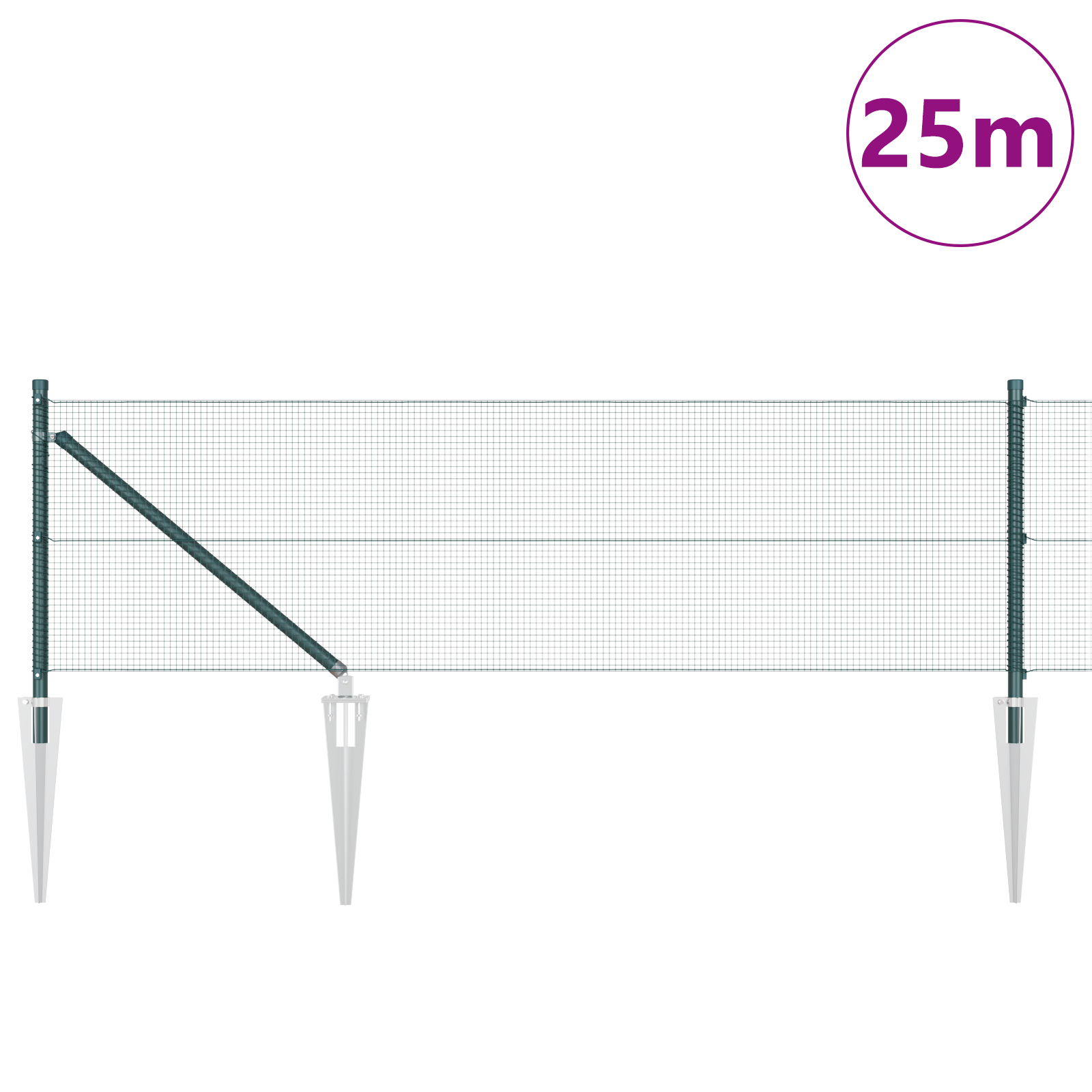 Thumbnail - vidaXL Geschweißter Drahtzaun mit 13 Spike-Pfosten Grün 0,5 x 25 m Stahl