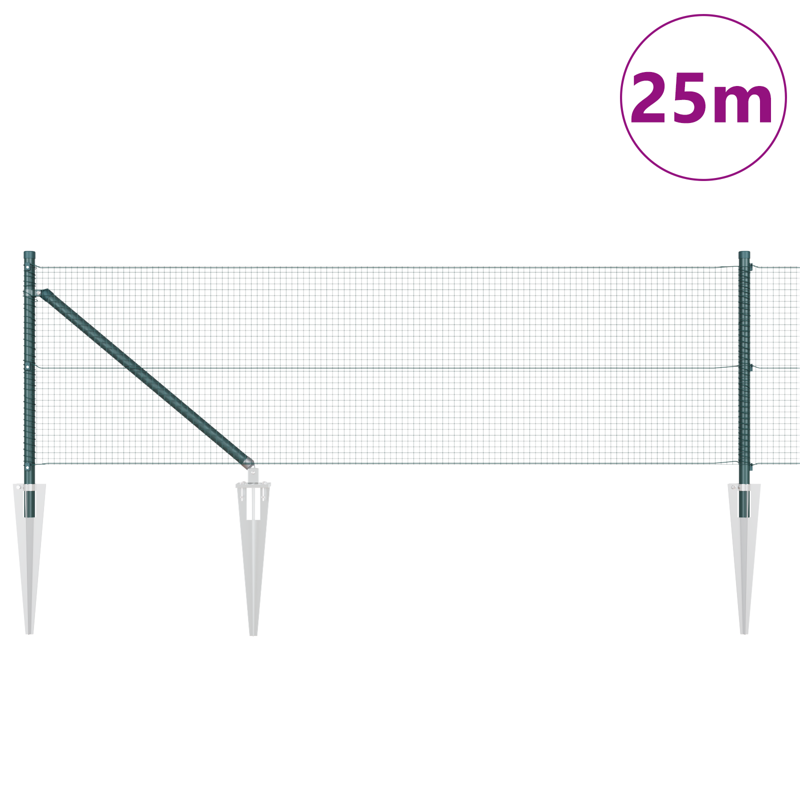 Welded Wire Fence with 13 Spike Posts Green 0.8x25 m Steel - Image 3