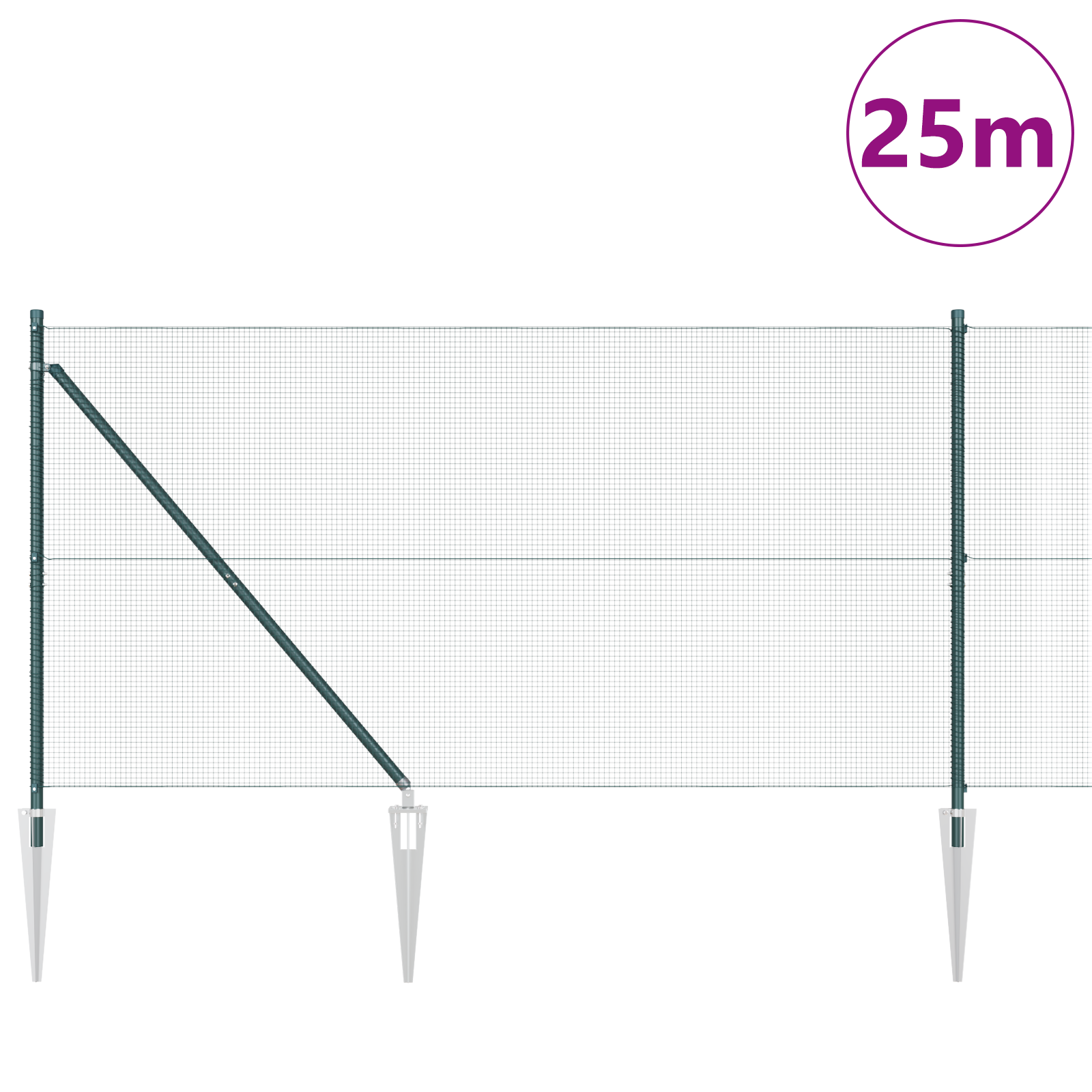 Welded Wire Fence with 13 Spike Posts Green 1.4x25 m Steel - Image 3
