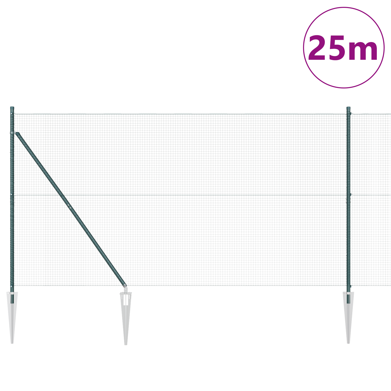Welded Wire Fence with 13 Spike Posts Green 1.5x25 m Steel - Image 3