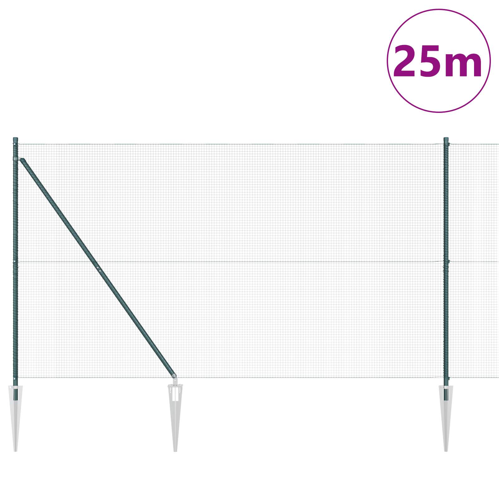 Welded Wire Fence with 13 Spike Posts Green 1,6x25 m Steel - Image 3