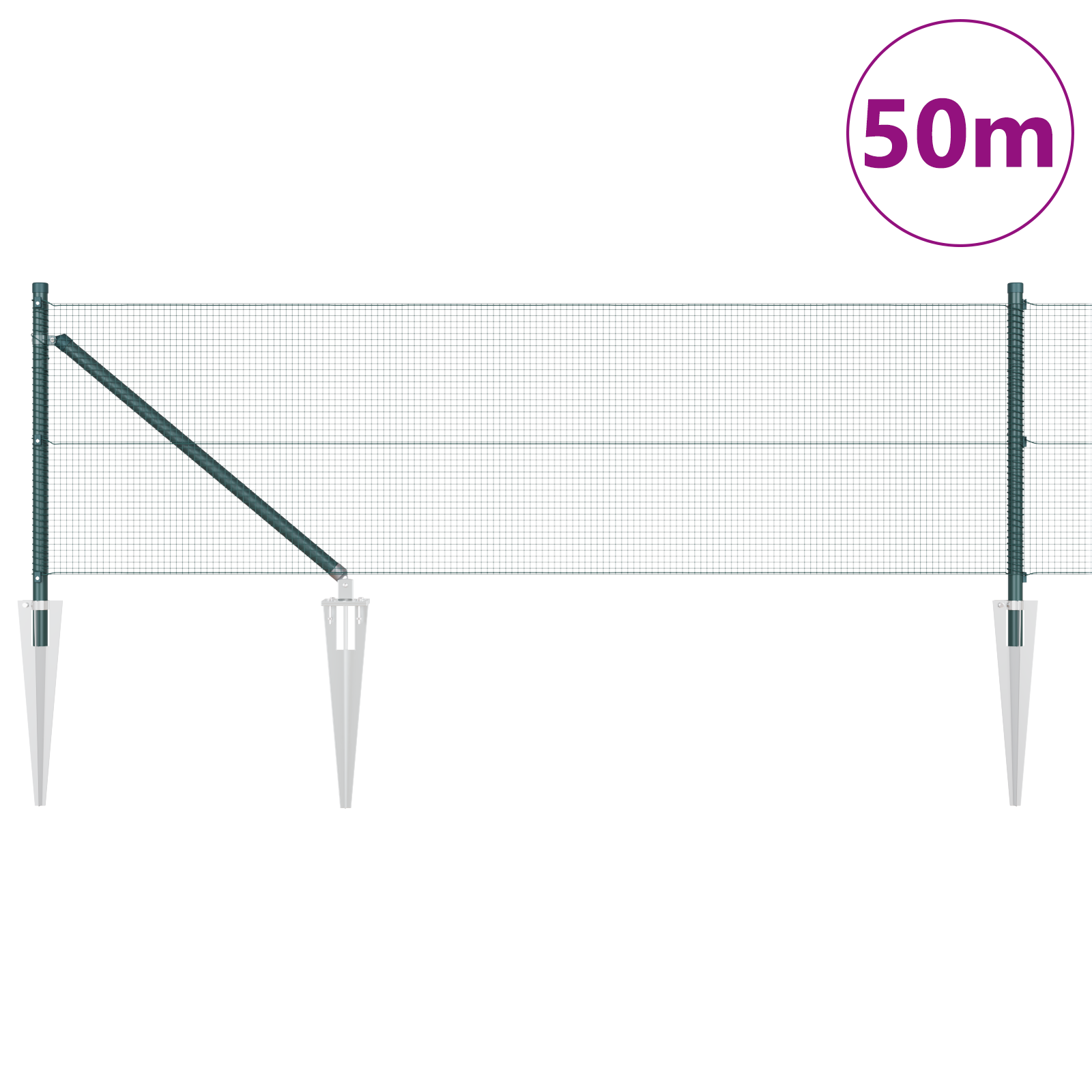 Welded Wire Fence with 13 Spike Posts Green 0.5x50 m Steel - Image 3