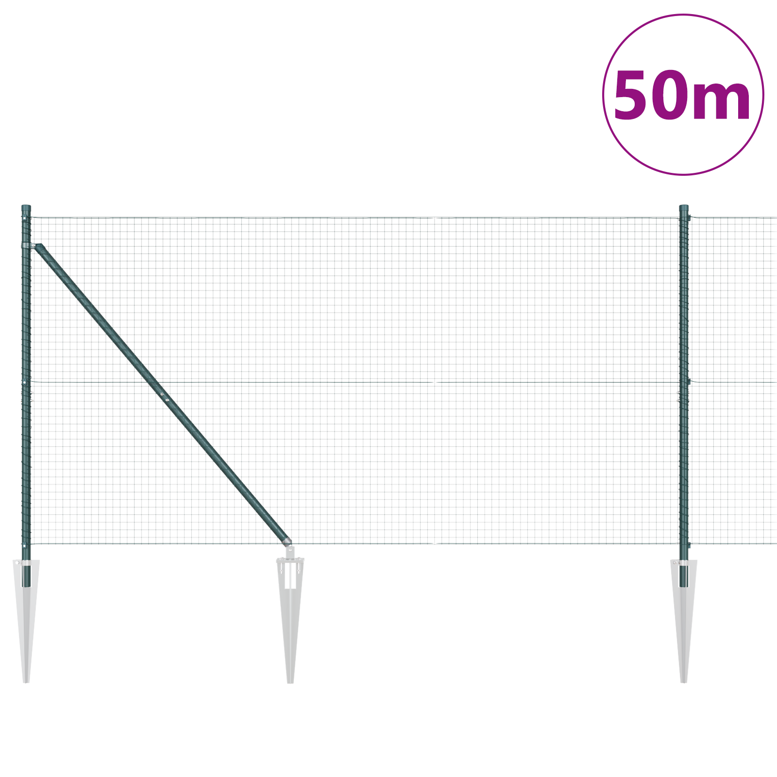 Welded Wire Fence with 13 Spike Posts Green 1x50 m Steel - Image 3