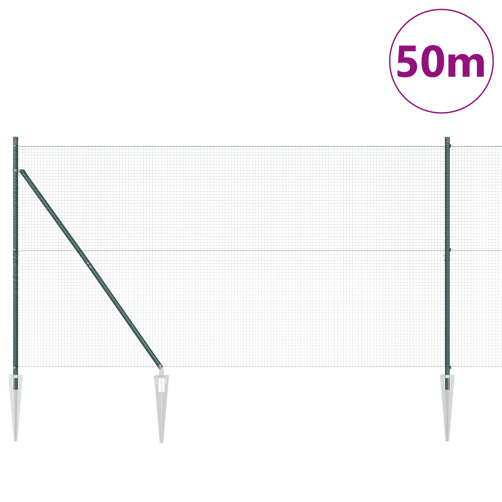 Welded Wire Fence with 13 Spike Posts Green 1.4x50 m Steel - Image 3