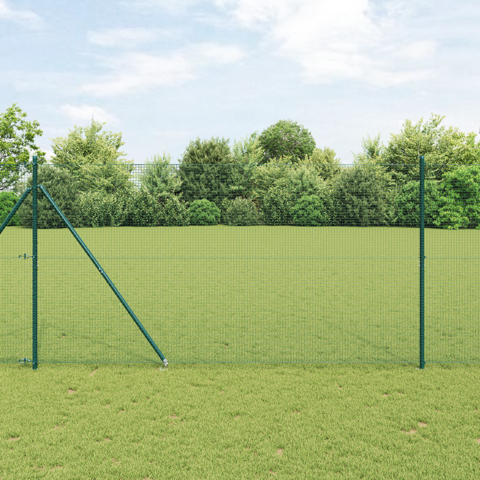 Welded Wire Fence with 13 Spike Posts Green 1.4x50 m Steel