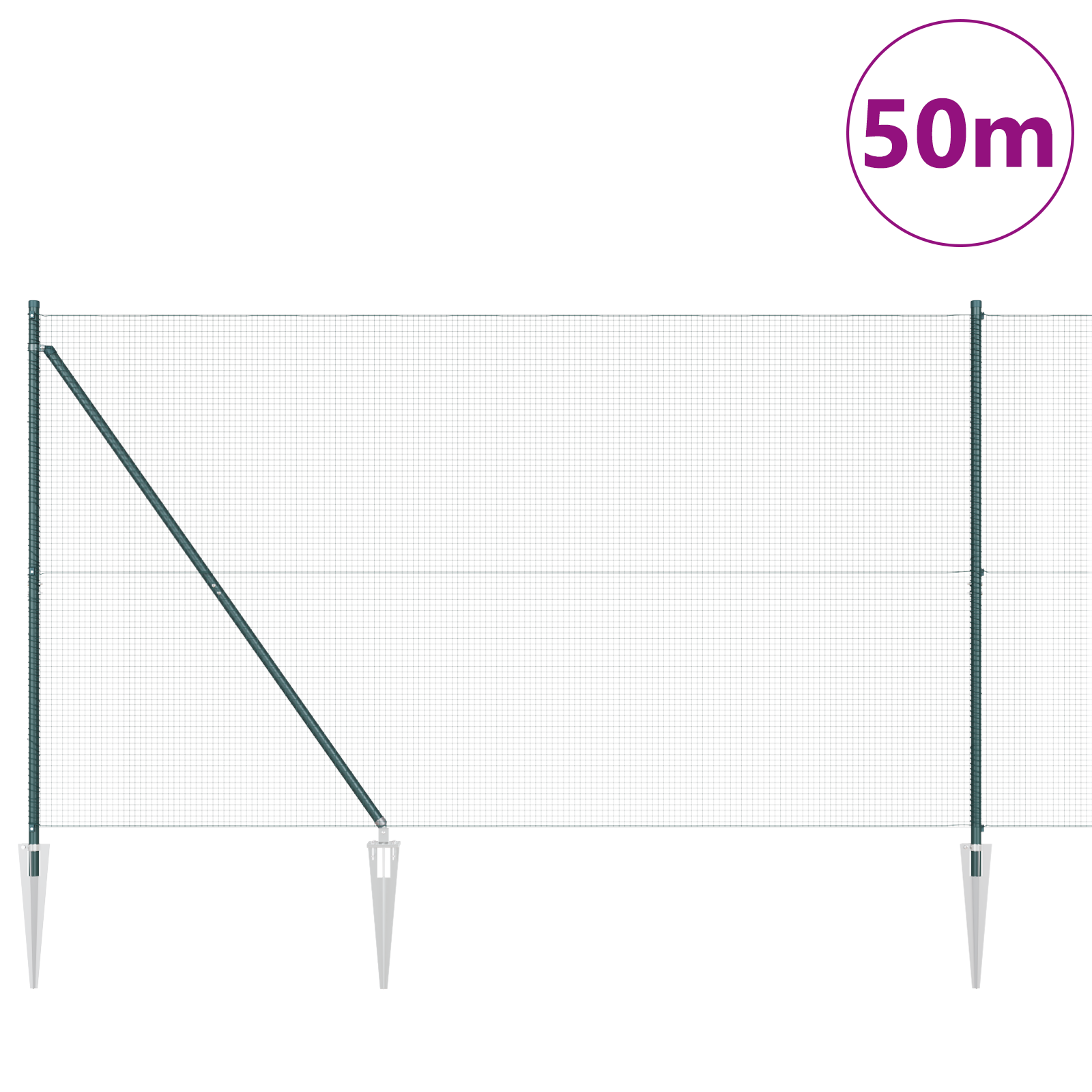 Welded Wire Fence with 13 Spike Posts Green 1.5x50 m Steel - Image 3