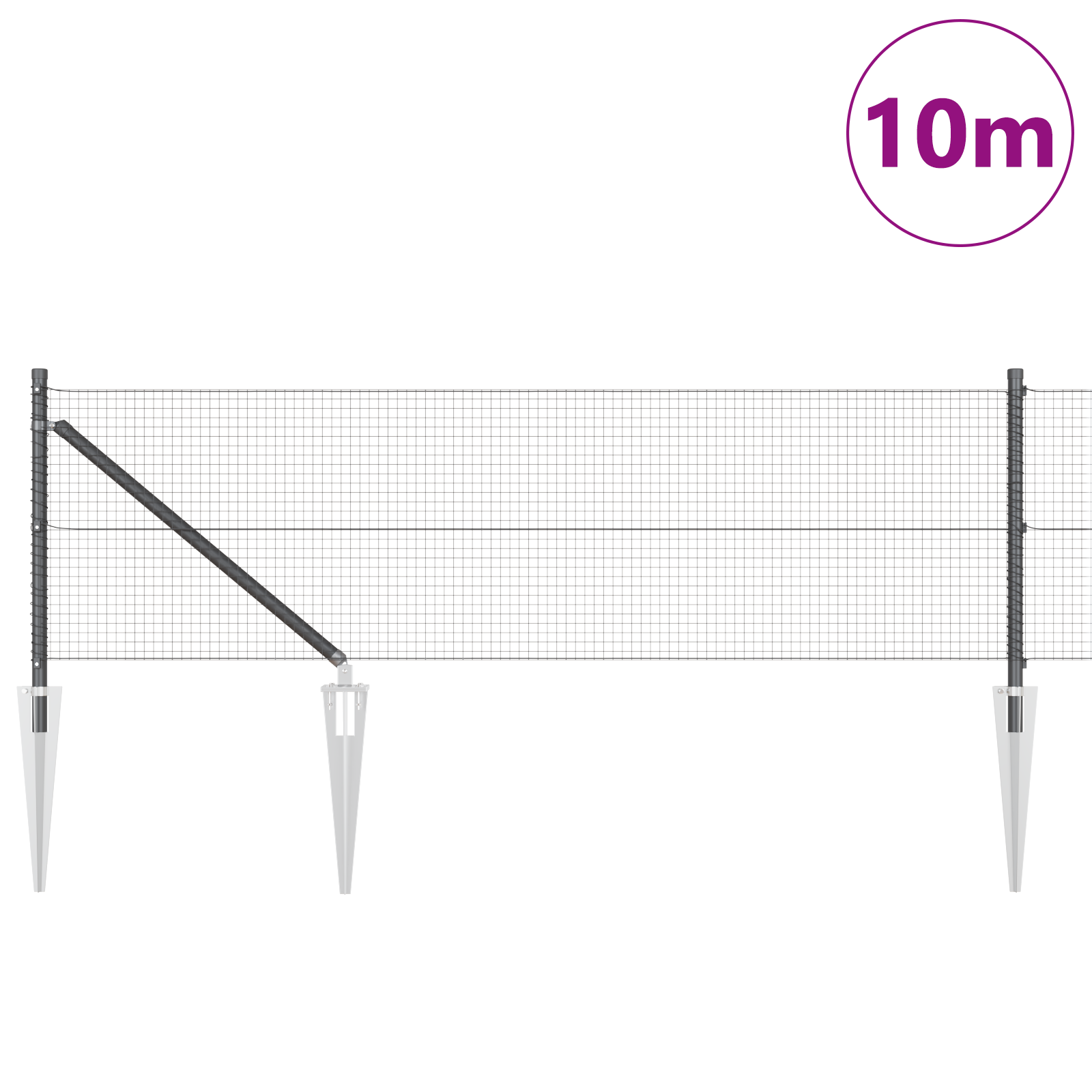 Welded Wire Fence with 7 Spike Posts Grey 0.6x10 m Steel - Image 3
