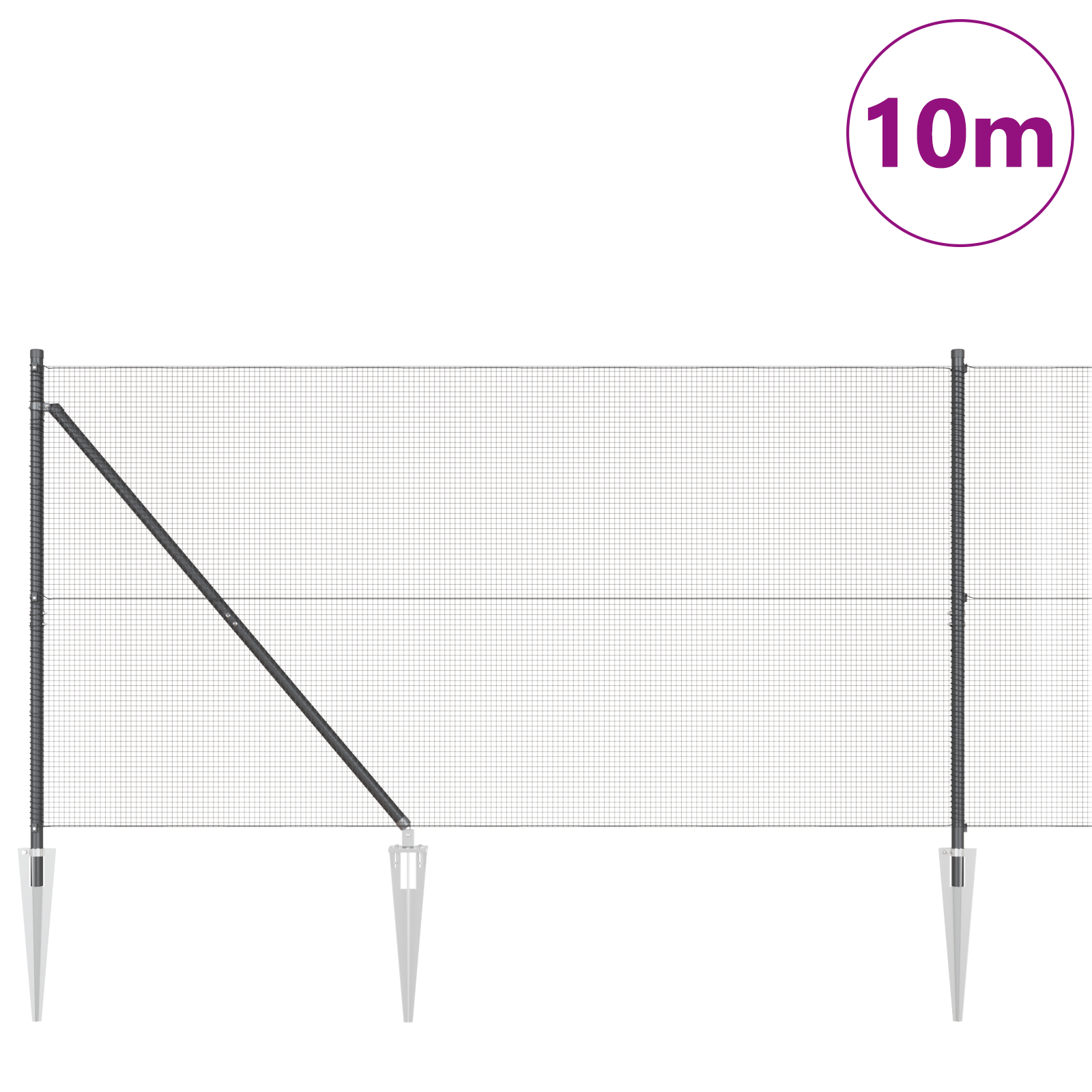 Welded Wire Fence with 7 Spike Posts Grey 1,2x10 m Steel - Image 3