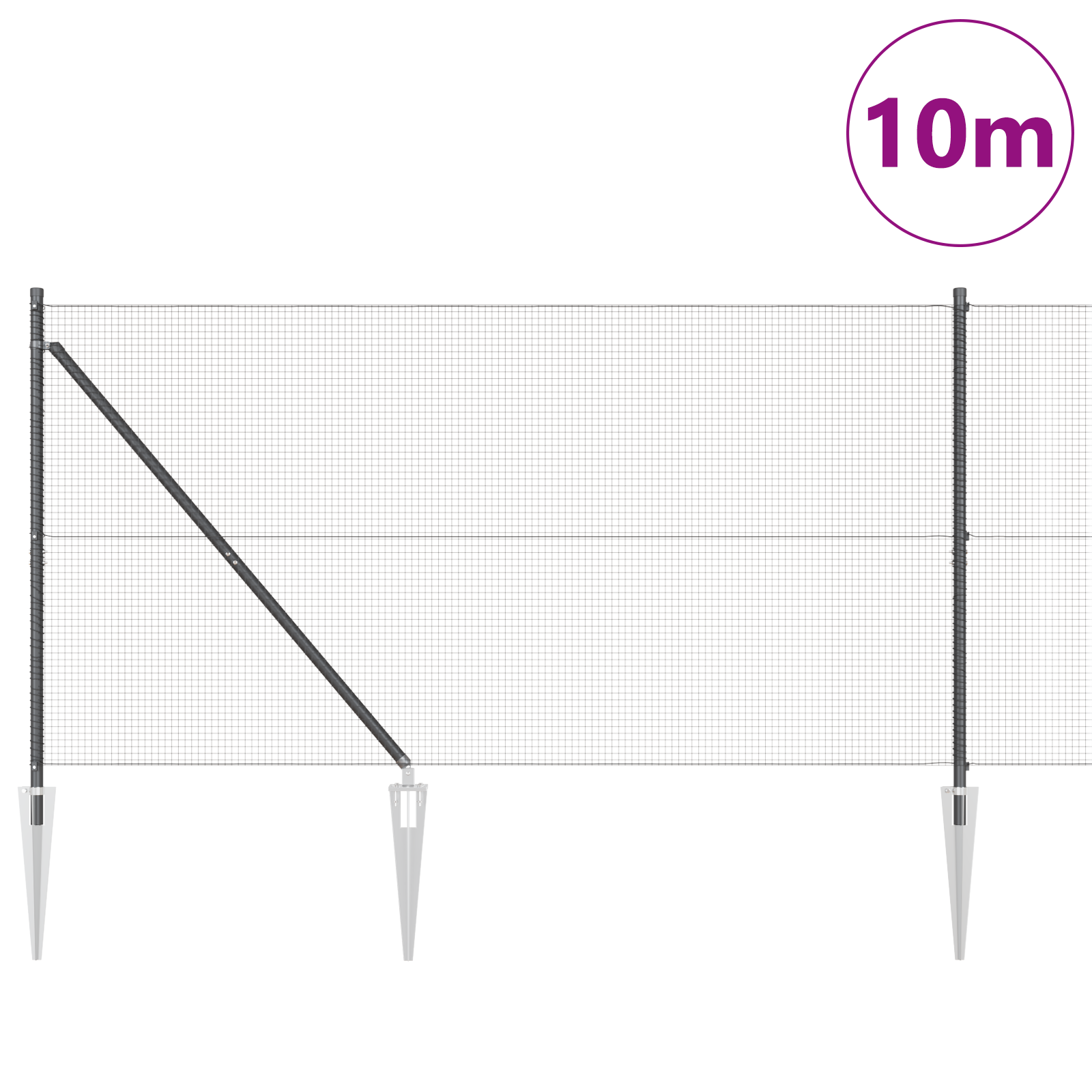 Welded Wire Fence with 7 Spike Posts Grey 1.4x10 m Steel - Image 3