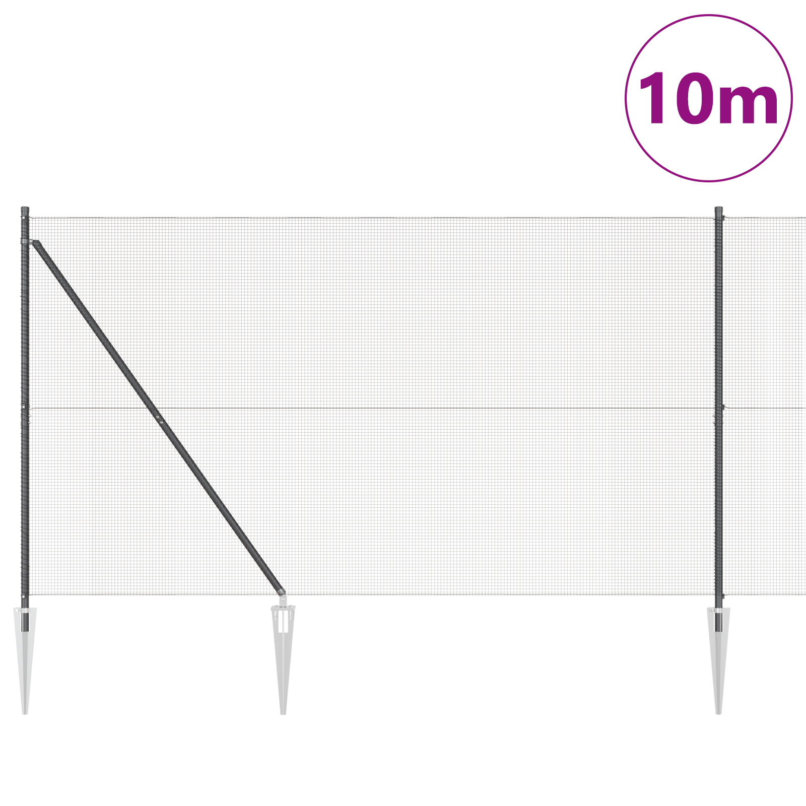 Welded Wire Fence with 7 Spike Posts Grey 1.6x10 m Steel - Image 3